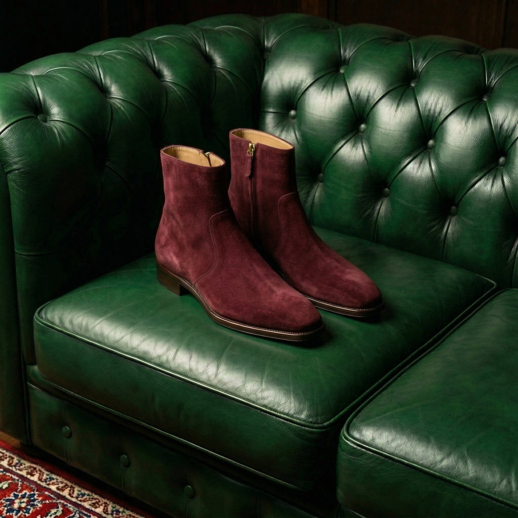 Burgundy Suede Lucente Zipper Boots