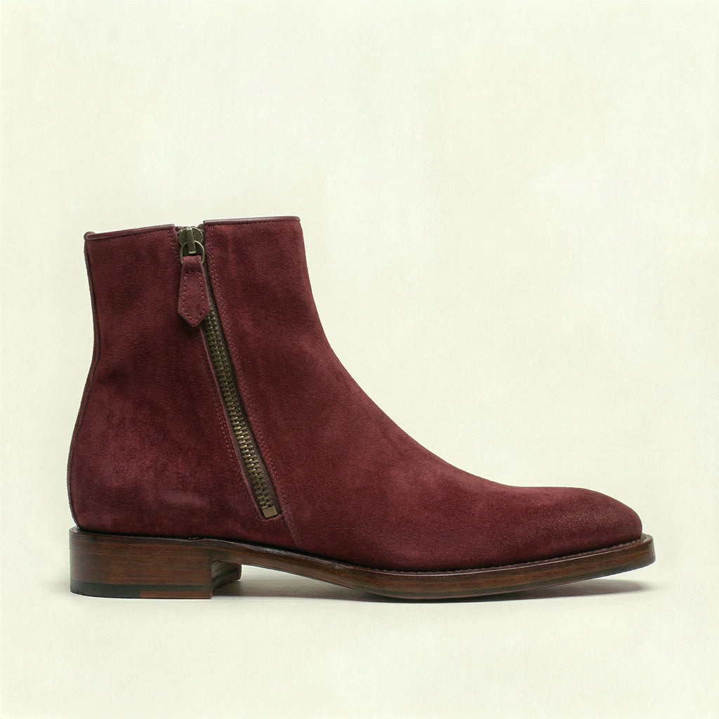 Burgundy Suede Lucente Zipper Boots