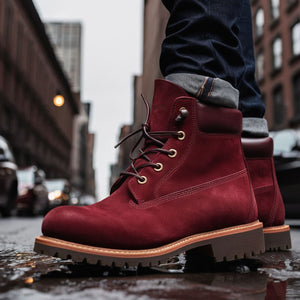 Burgundy Suede Leather Appoggio Ankle Rugged Lace Up Combat Hiking Boots with Chunky Track Sole