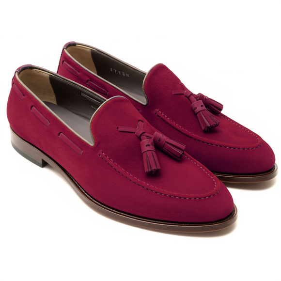 Burgundy Suede Leather Barbican Tassel Loafers