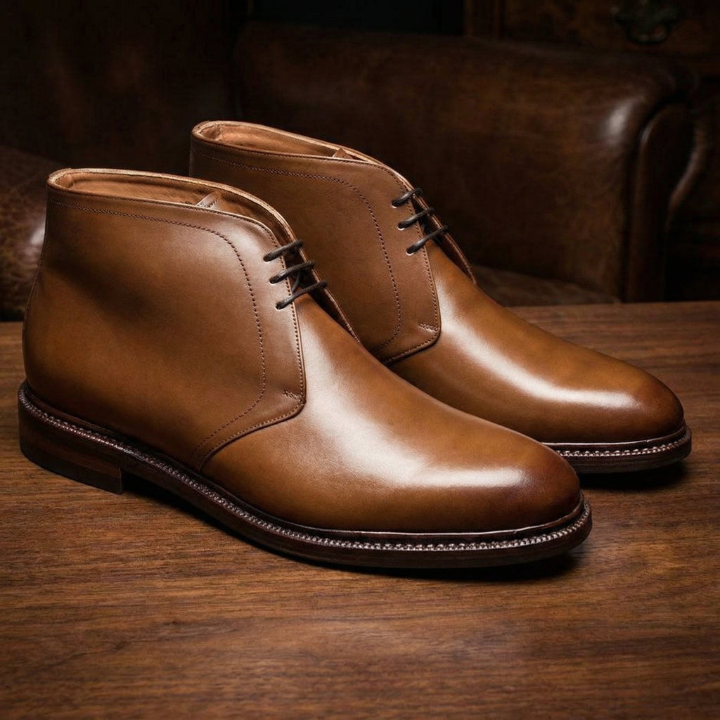 Height Increasing Tan Leather Fenland Lace Up Chukka Boots