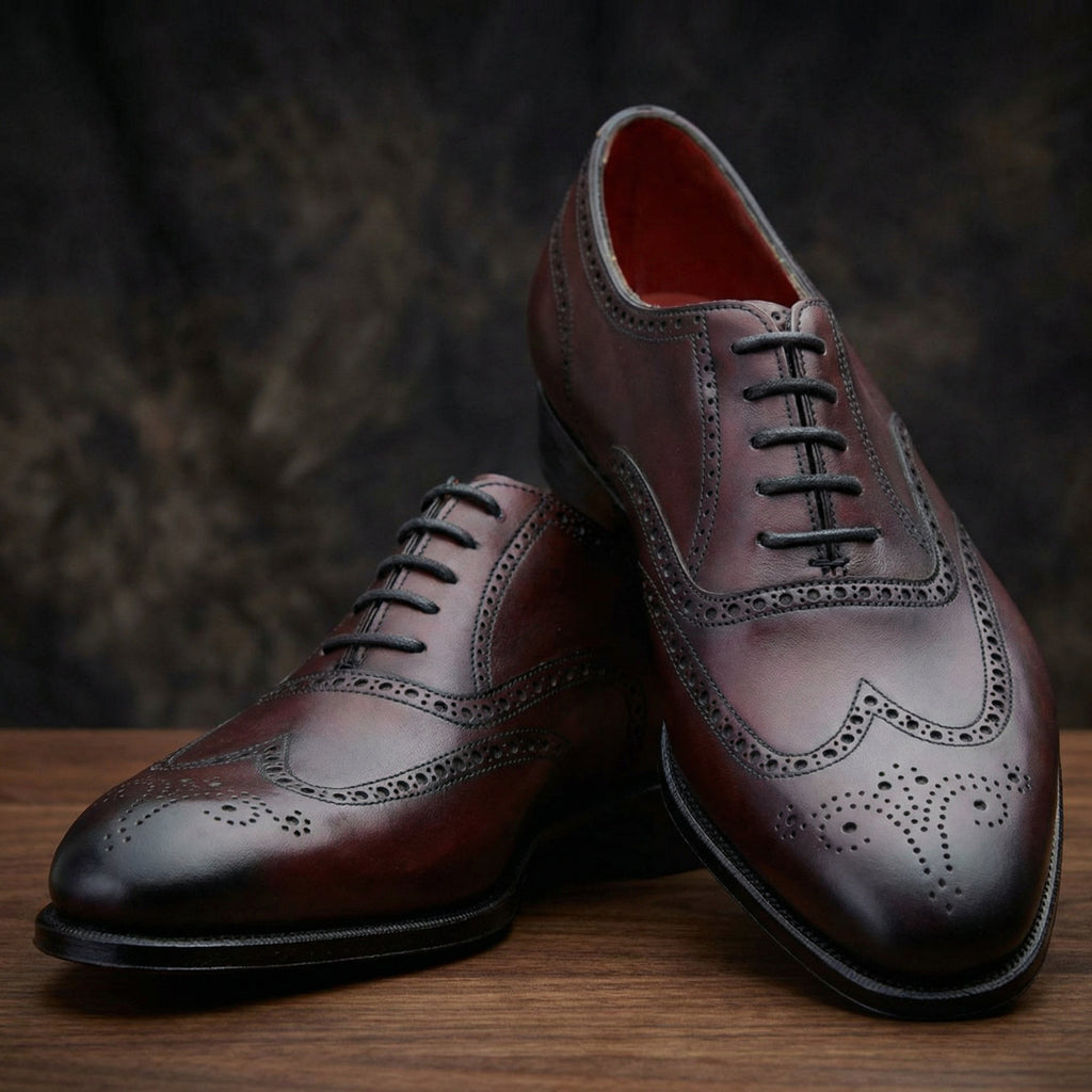 Height Increasing Mahogany Brown Leather Gedling Brogue Oxfords