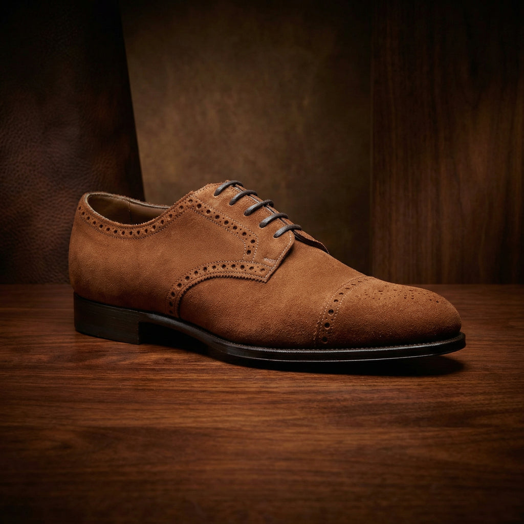 Tan Suede Friars Brogue Derby Shoes