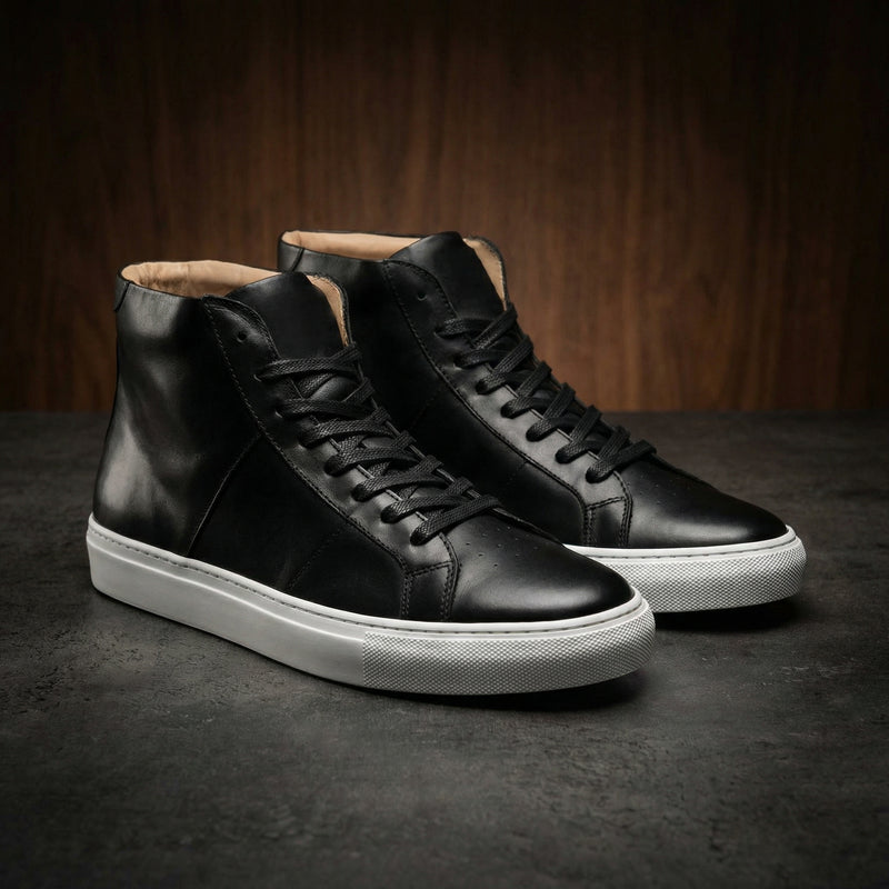 Height Increasing Black Leather Coleman Sneaker Boots