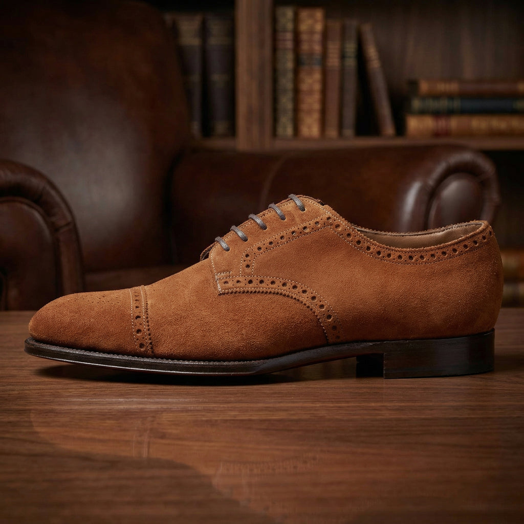Height Increasing Tan Suede Friars Brogue Derby Shoes
