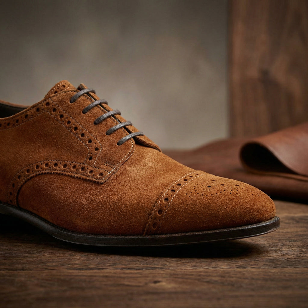 Height Increasing Tan Suede Friars Brogue Derby Shoes
