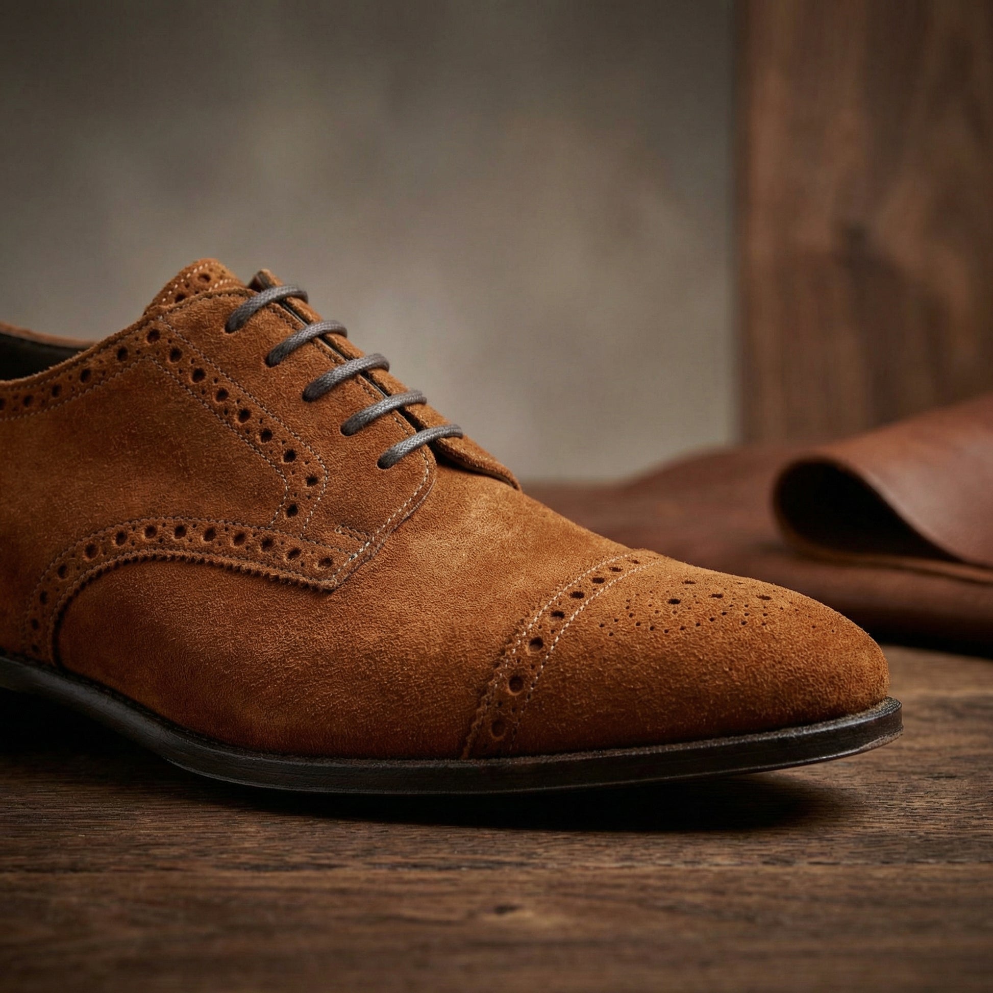 Height Increasing Tan Suede Friars Brogue Derby Shoes