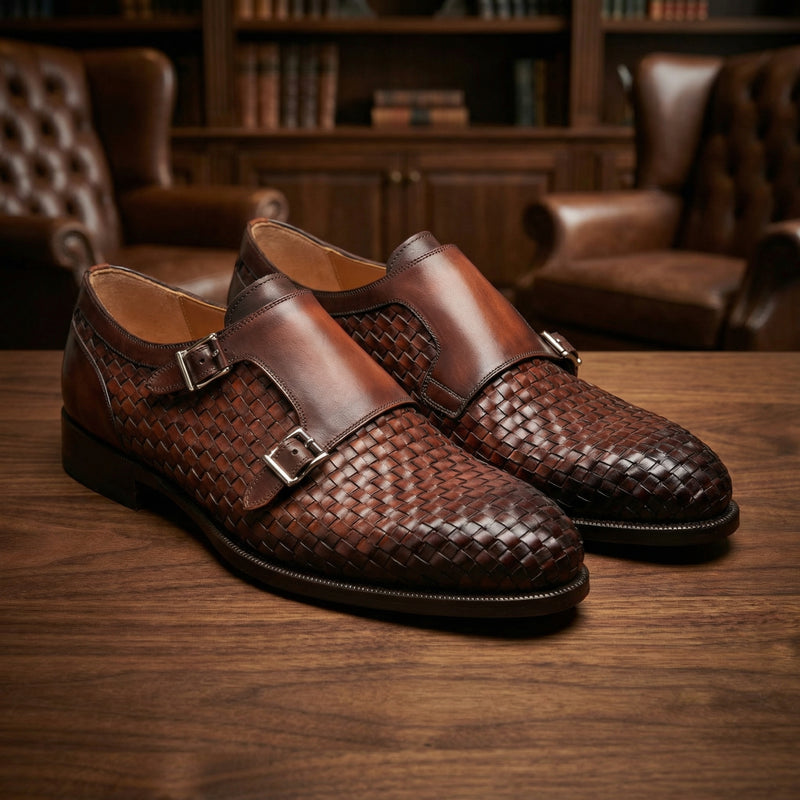 Brown Braided Leather Holloway Monk Straps