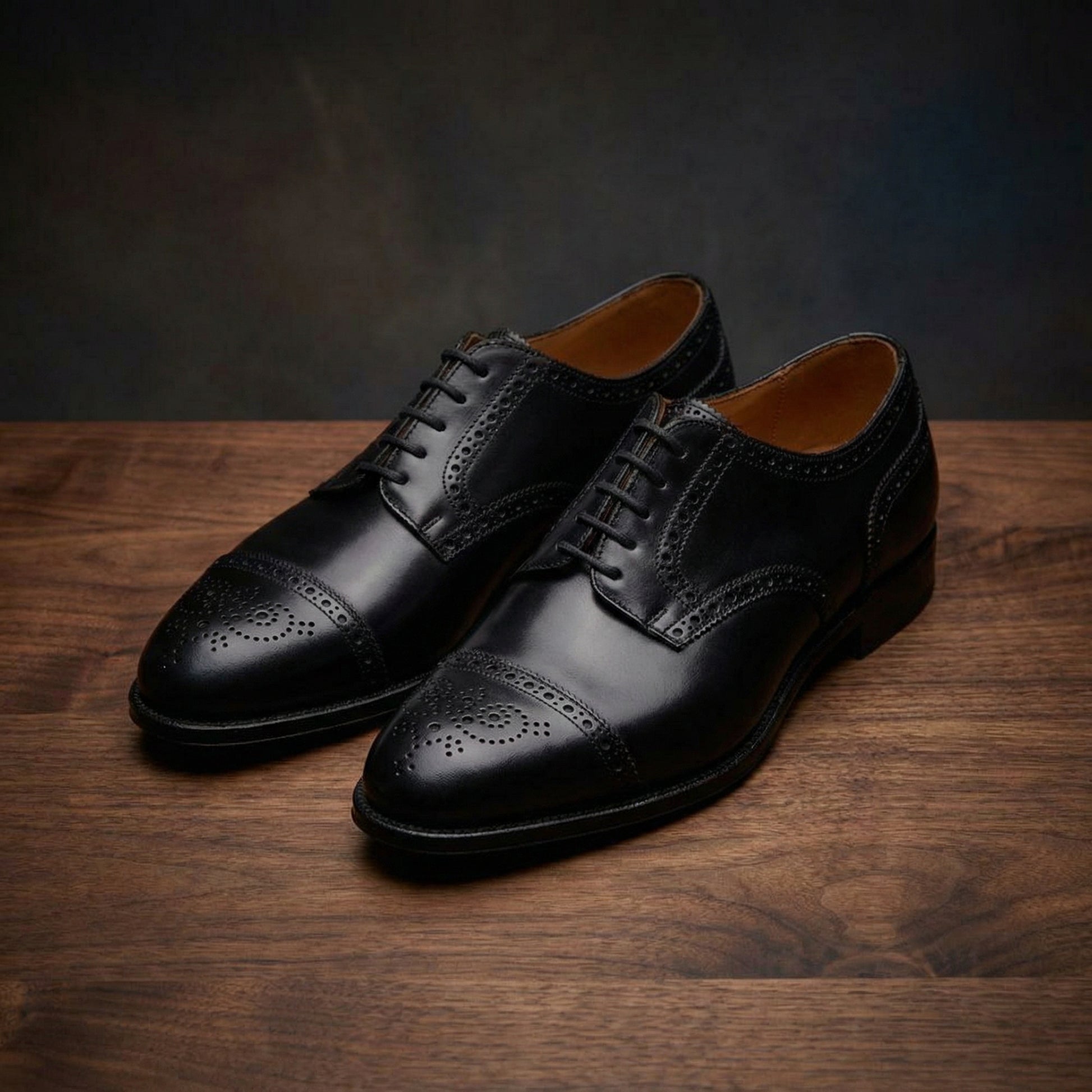 Height Increasing Black Leather Friars Brogue Derby Shoes