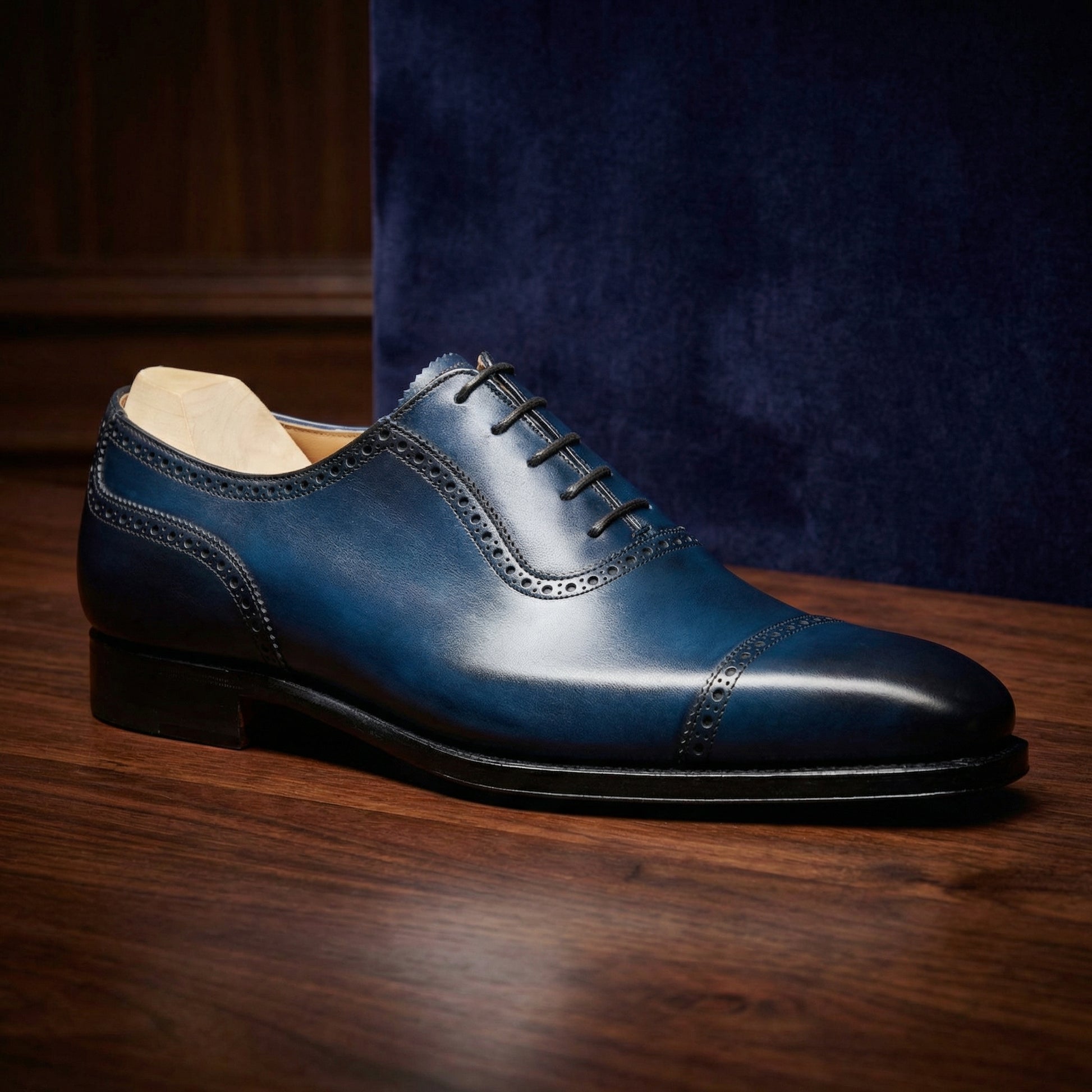 Navy Blue Leather Clapton Brogue Oxfords