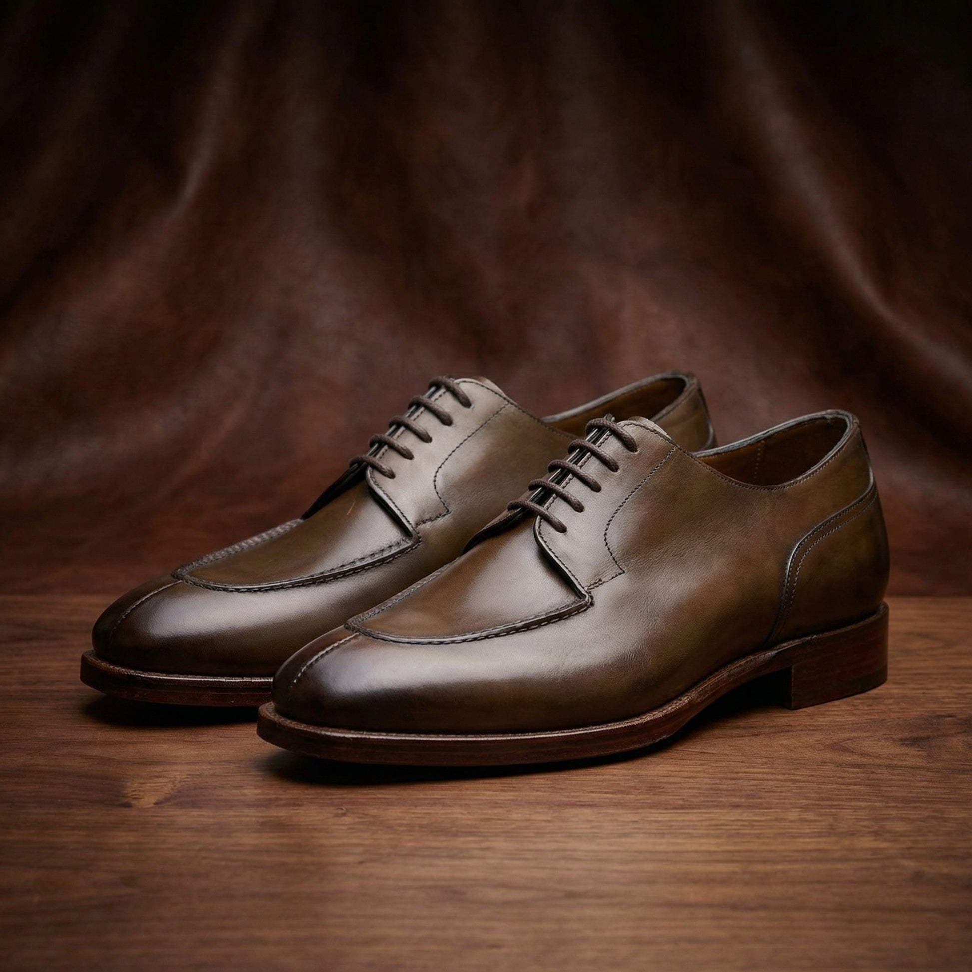 Height Increasing Olive Green Leather Hamlet Derby Shoes