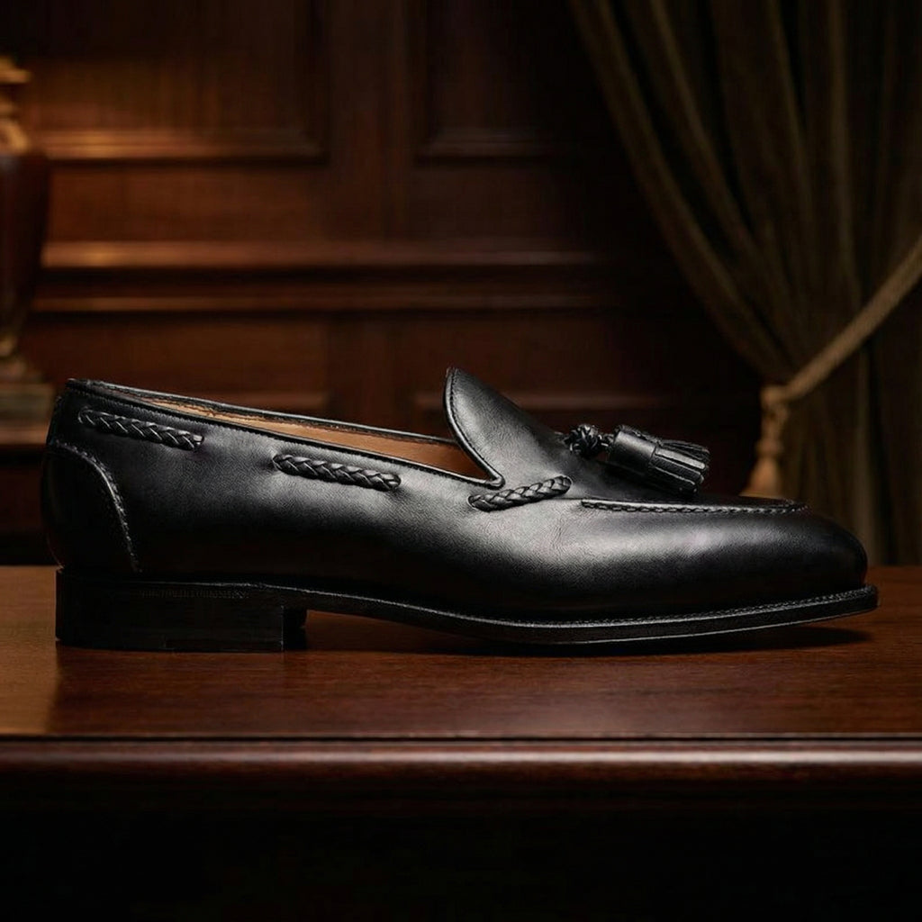 Black Leather Swale Tassel Loafers - Formal Shoes