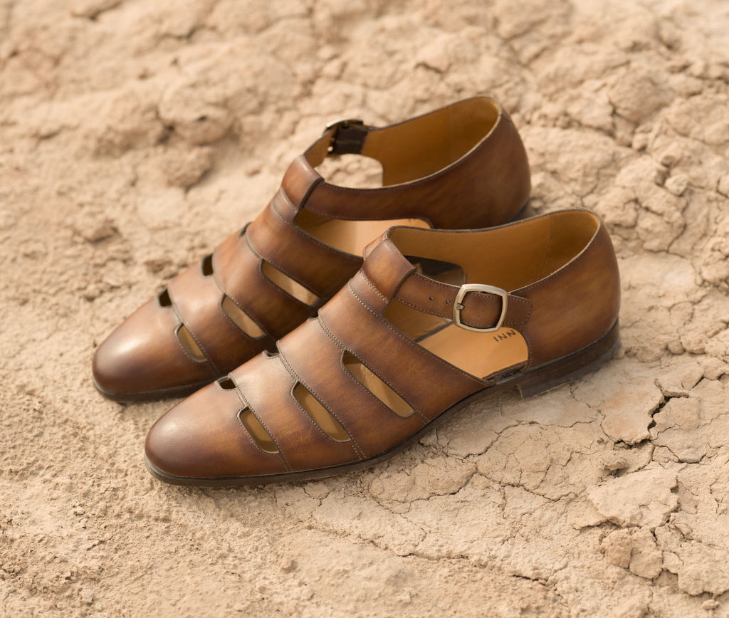 Tan Leather Xenia Slip On Buckle Sandal Loafers