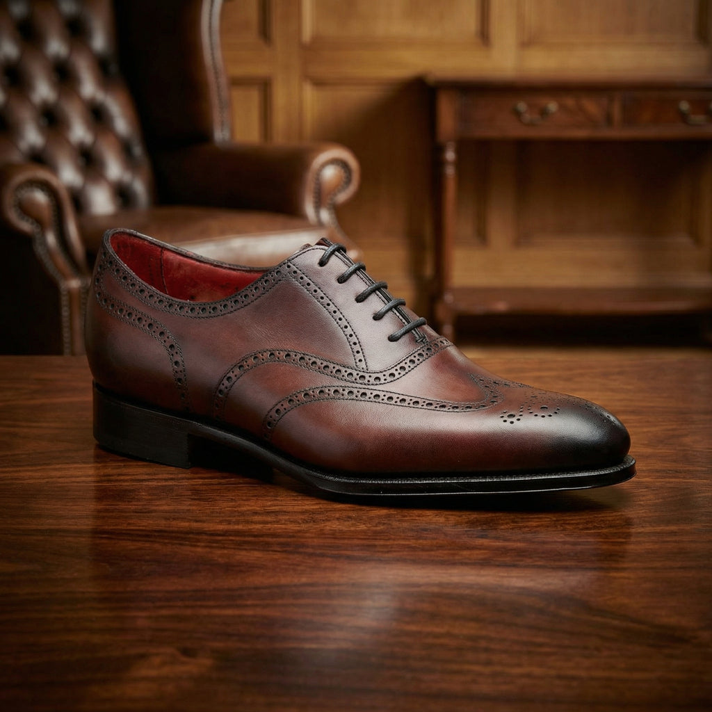 Height Increasing Mahogany Brown Leather Gedling Brogue Oxfords