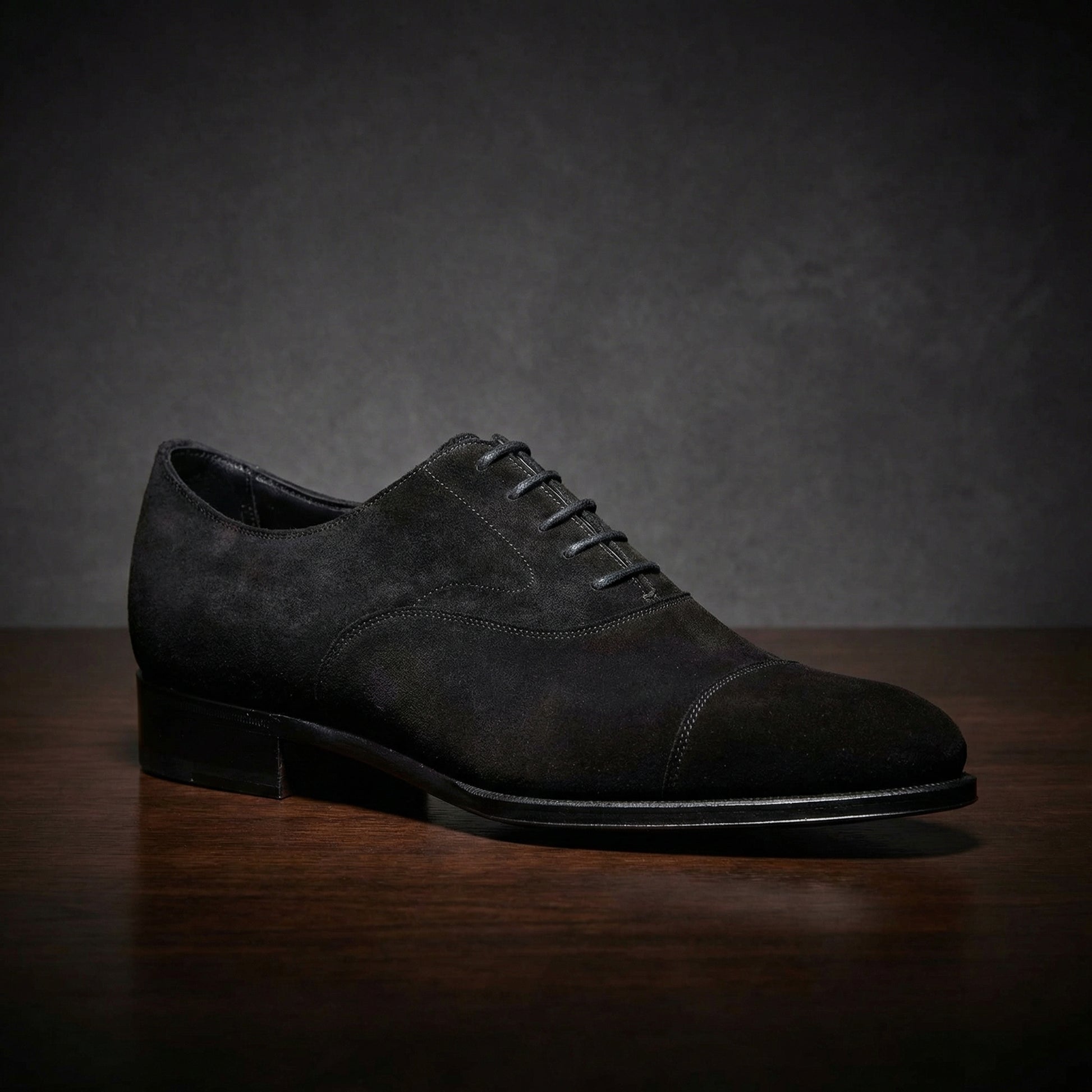 Height Increasing Black Suede Waltham Toe Cap Oxfords