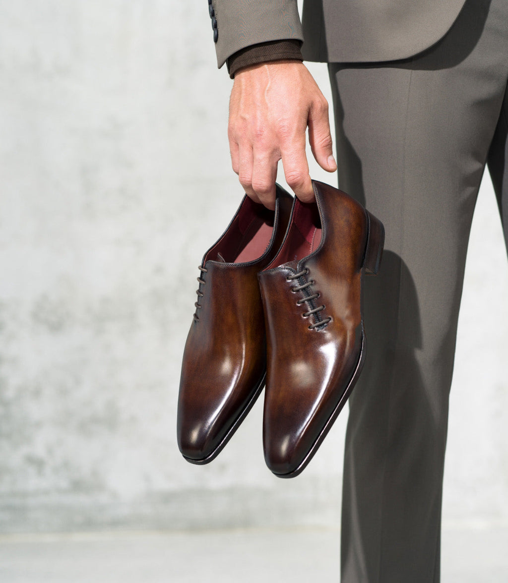 Brown Leather Evzen Lace Up Whole Cut Oxfords 