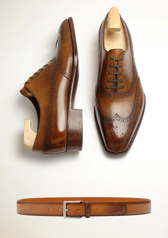 Gift for Him - Artisan Tan Leather Oxford and Belt Combo from Costoso Italiano