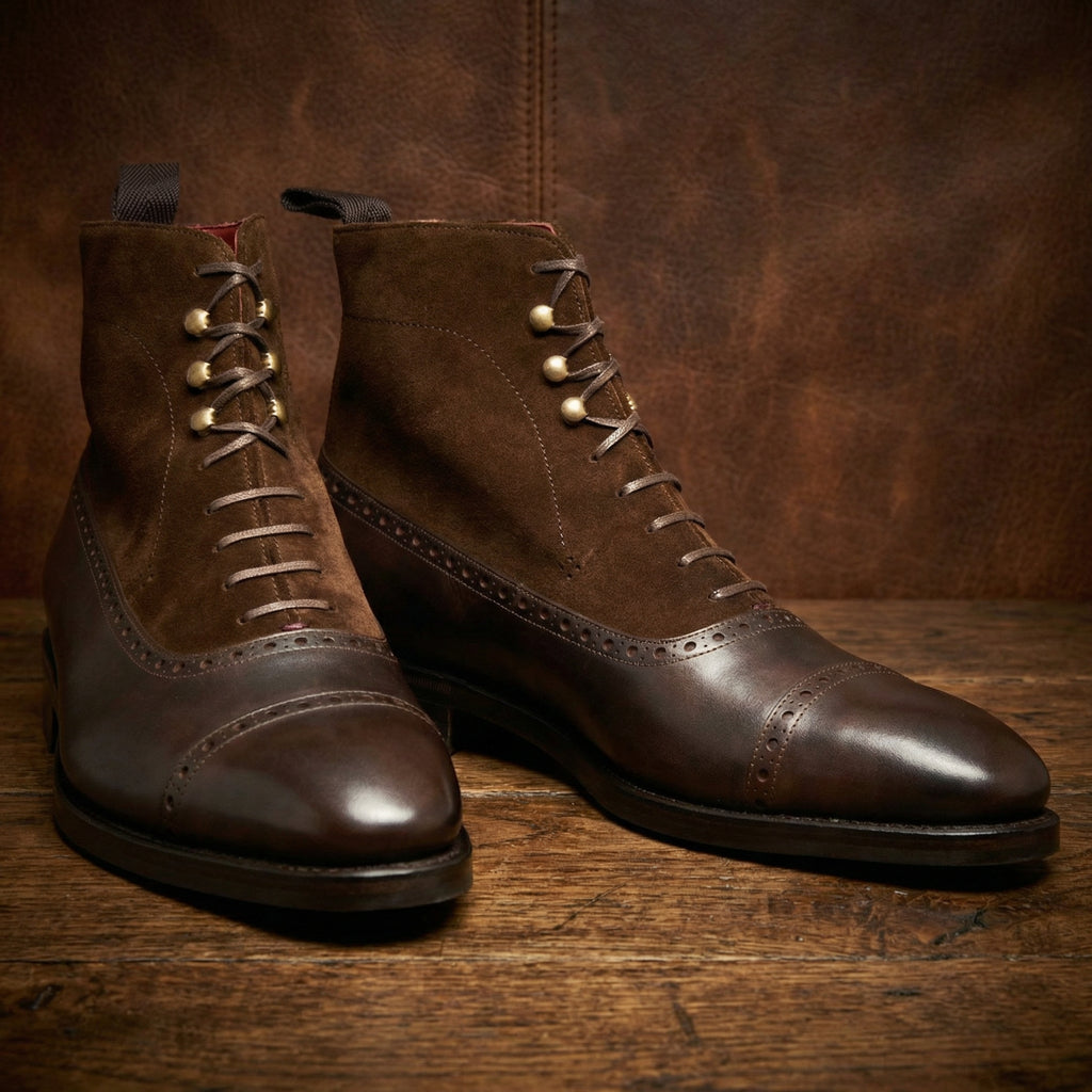 Brown Leather & Suede Clifton Lace Up Boots