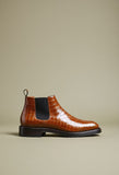 Tan Croc Print Leather Grayson Chelsea Boot