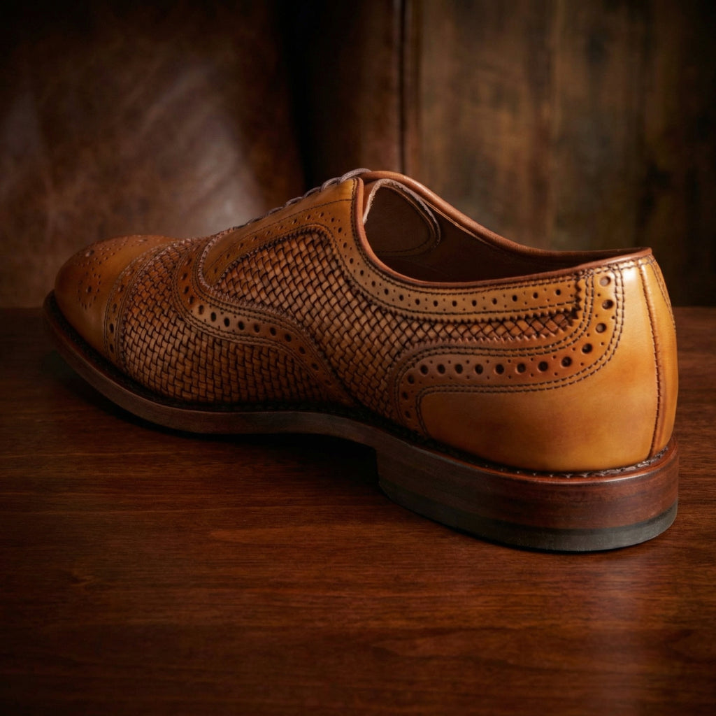 Tan Braided Leather Morice Brogue Oxfords