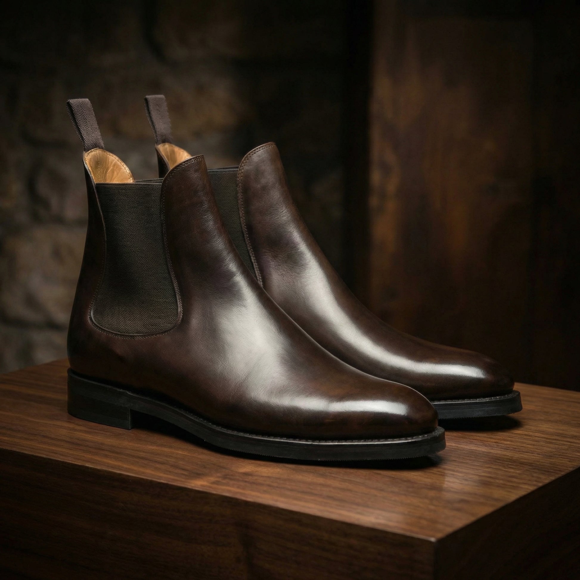 Height Increasing Brown Leather Fenland Slip On Chelsea Boots