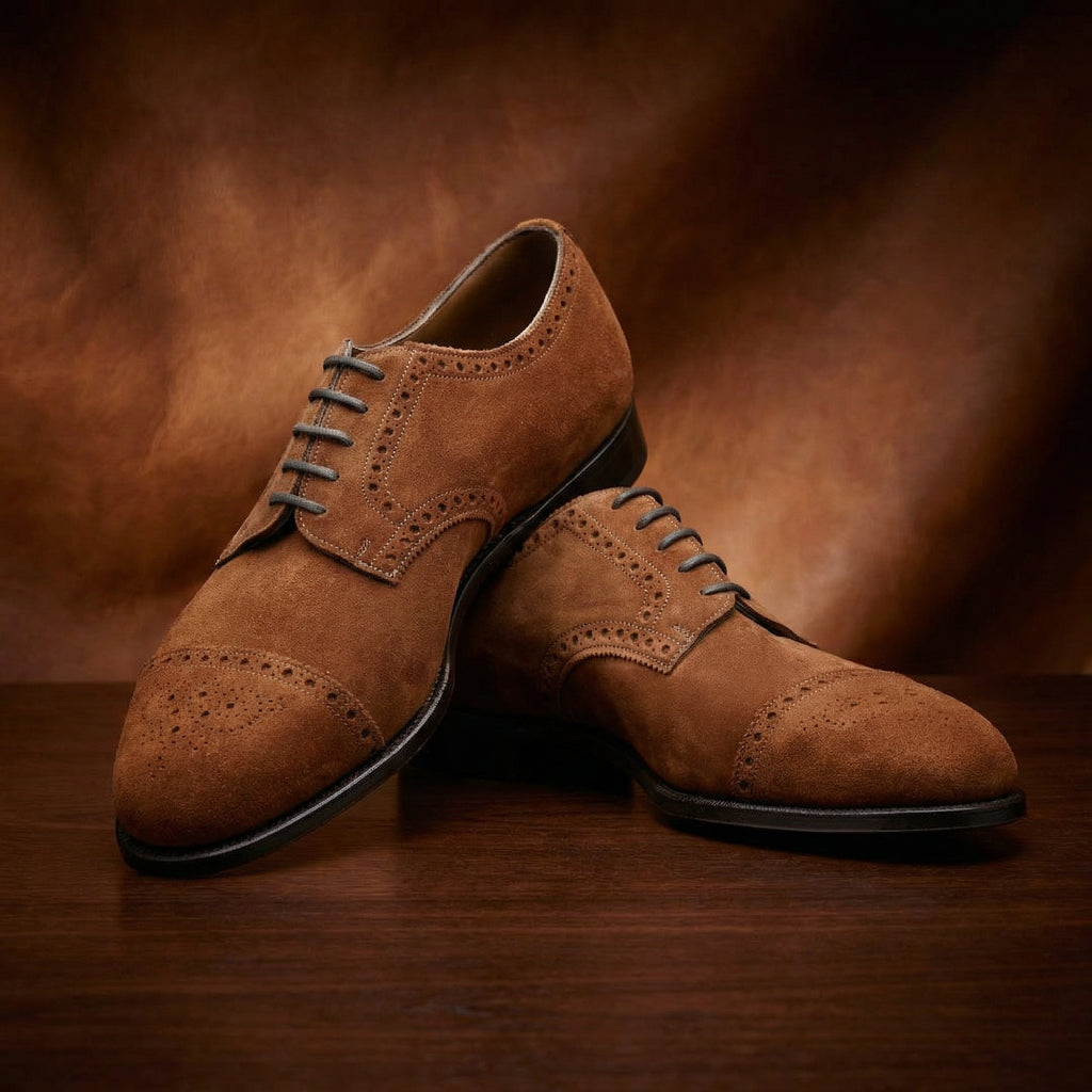 Tan Suede Friars Brogue Derby Shoes