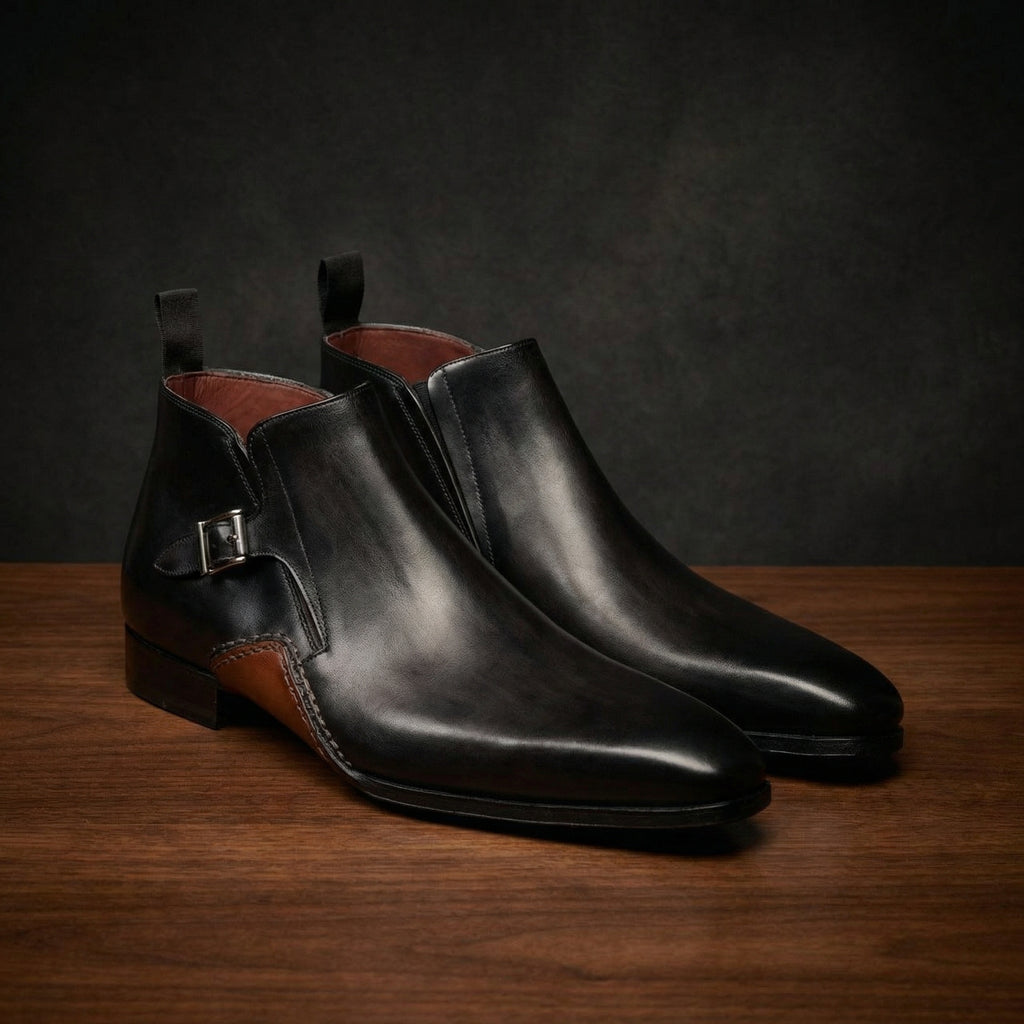 Black Leather Forbes Single Monk Boot