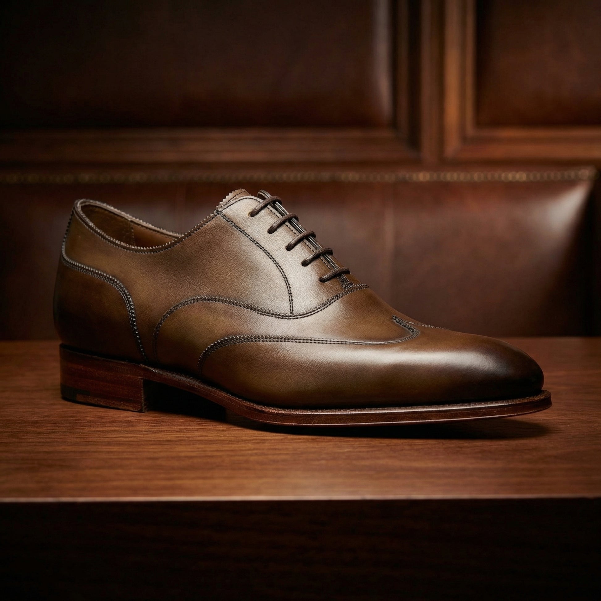 Height Increasing Olive Green Leather Gedling Brogue Oxfords