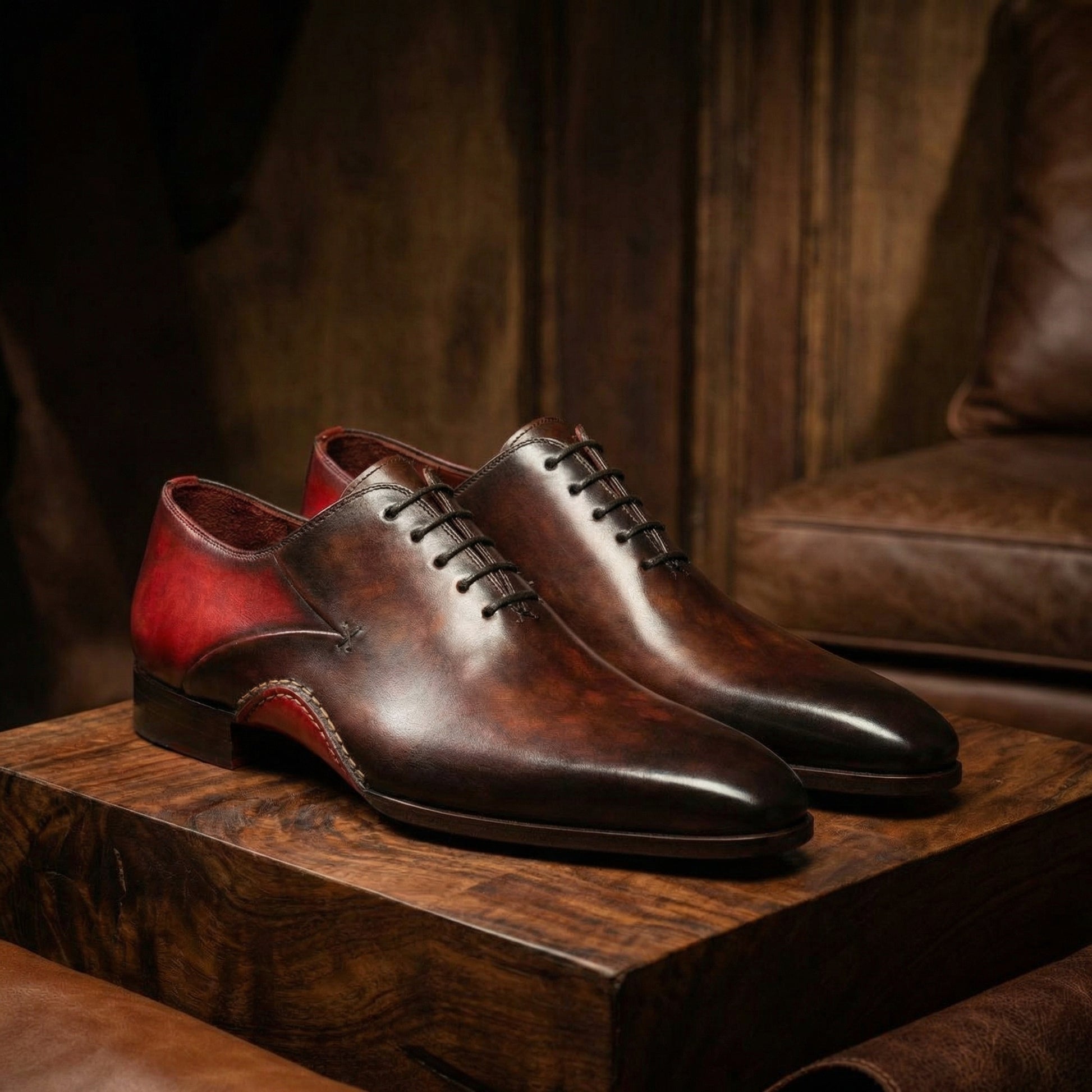 Red & Brown Leather Cobar Oxfords Shoes