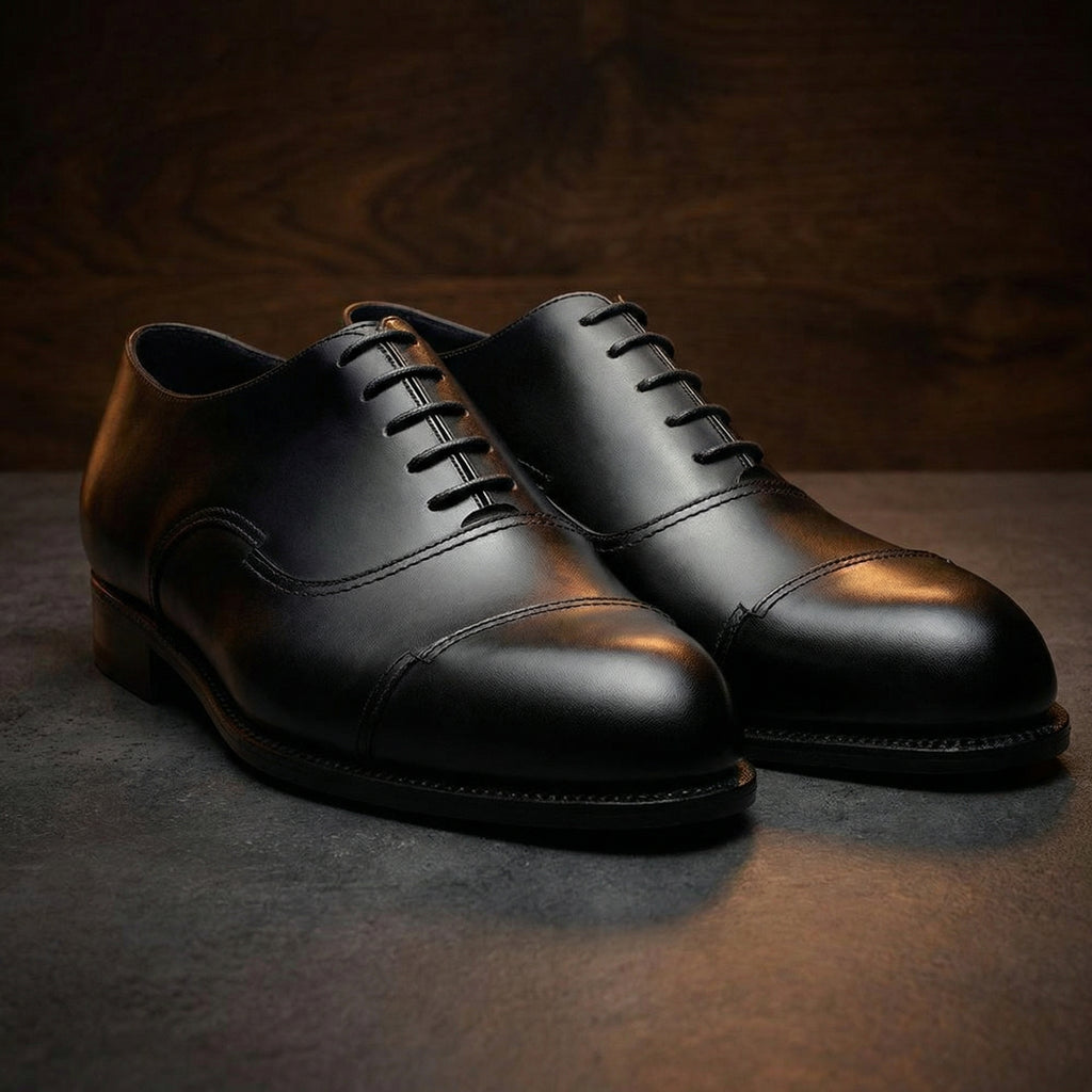 Black Leather Broxtowe Balmoral Oxfords: The Royale Collection
