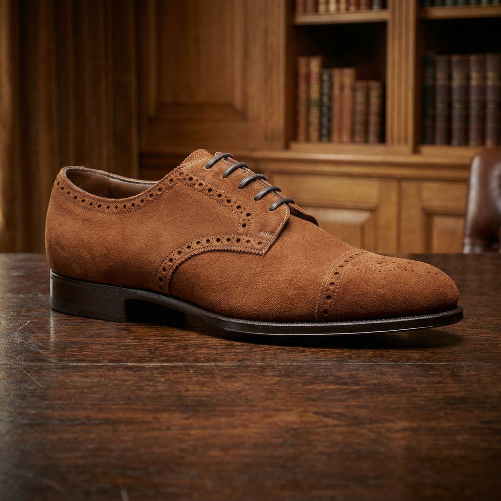 Height Increasing Tan Suede Friars Brogue Derby Shoes