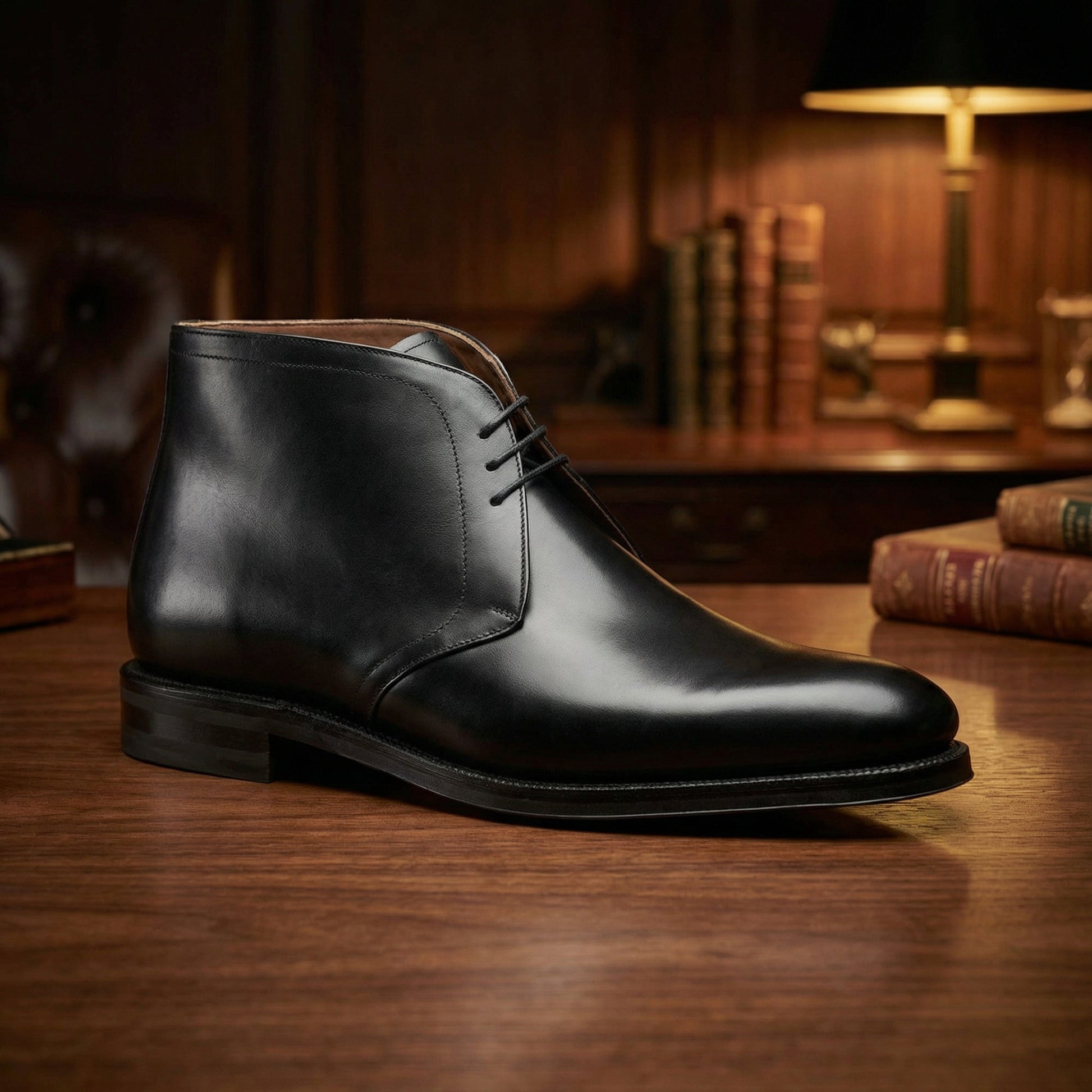 Height Increasing Black Leather Fylde Lace Up Chukka Boots