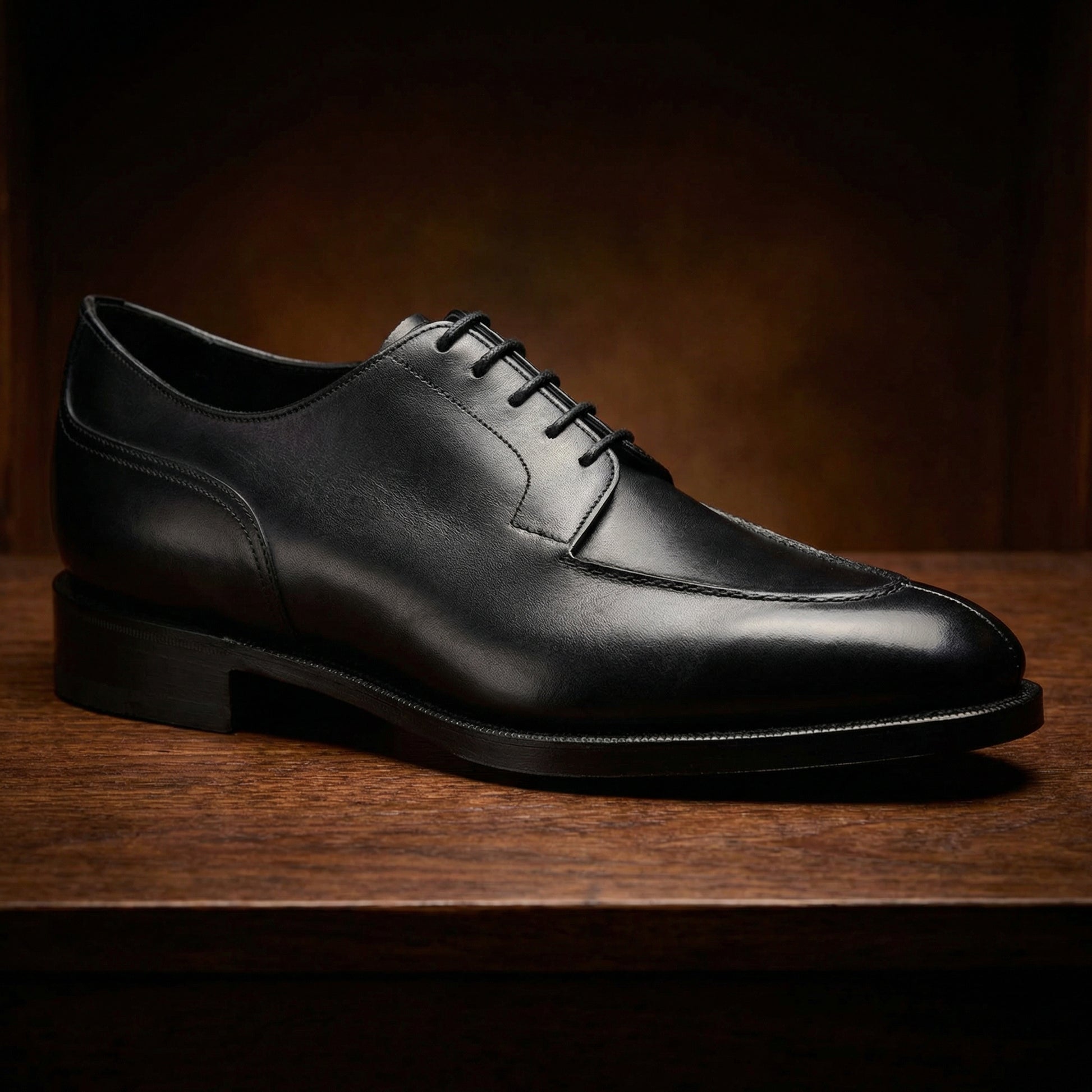 Height Increasing Black Leather Hamlet Derby Shoes