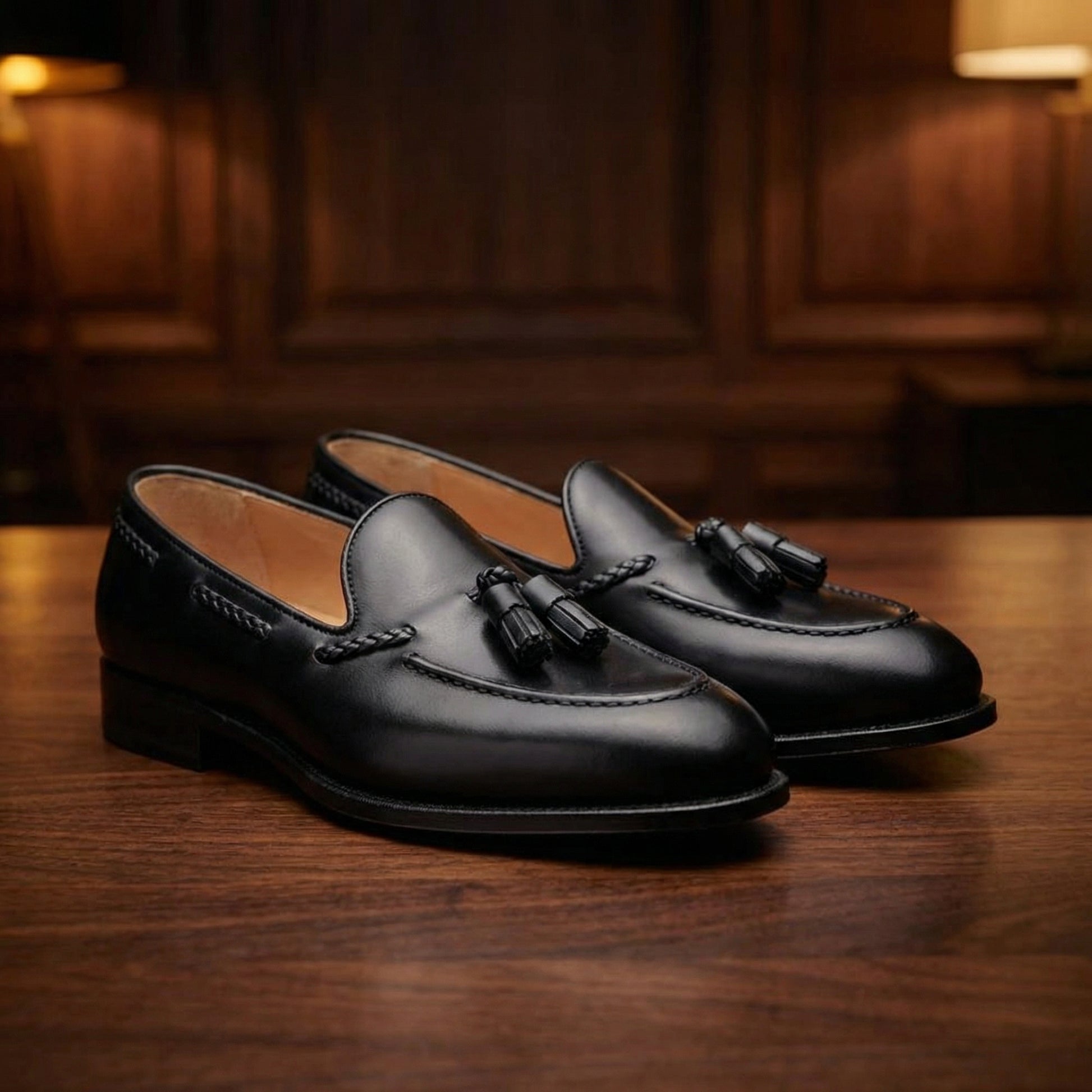 Black Leather Swale Tassel Loafers - Formal Shoes