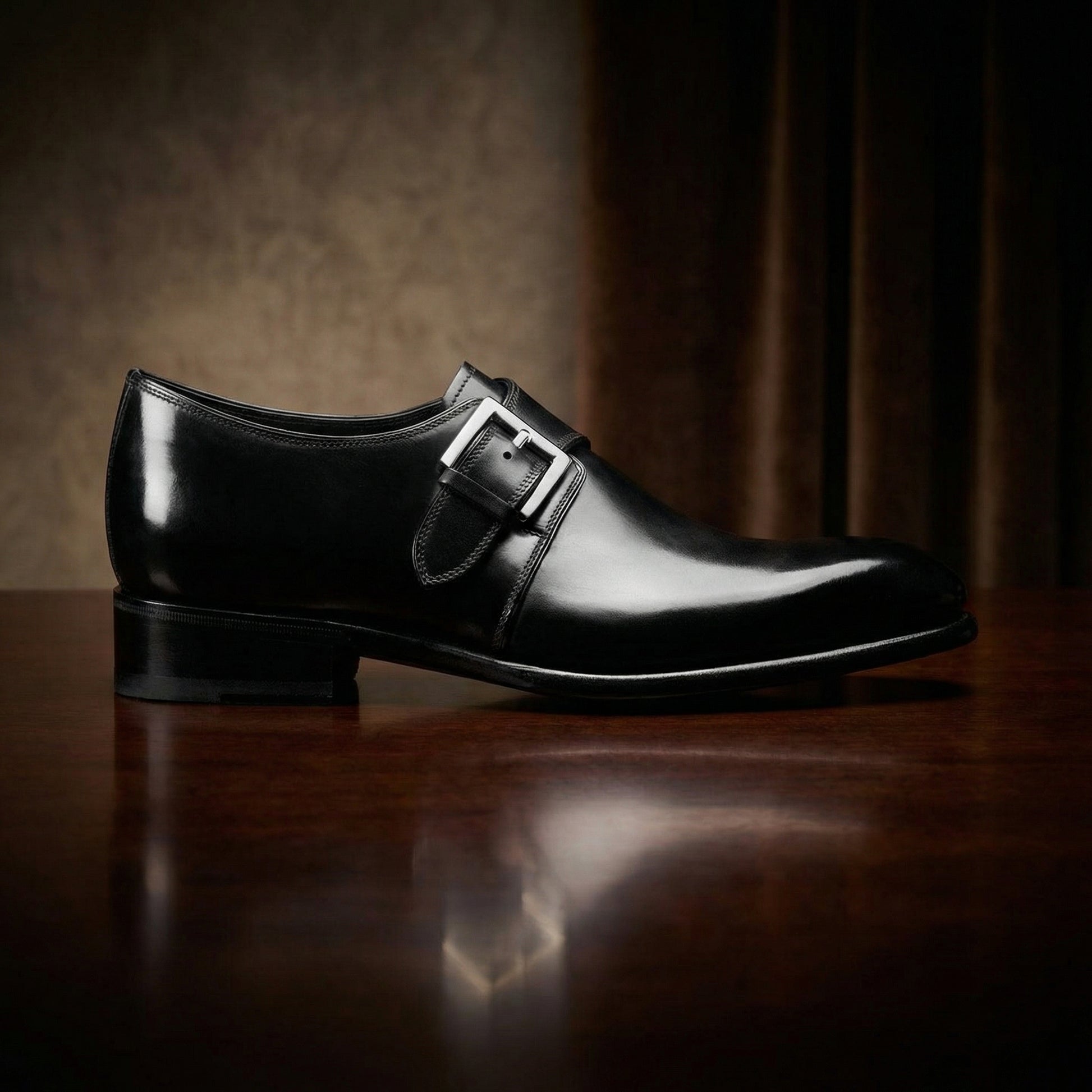 Height Increasing Black Leather Bromley Monk Straps