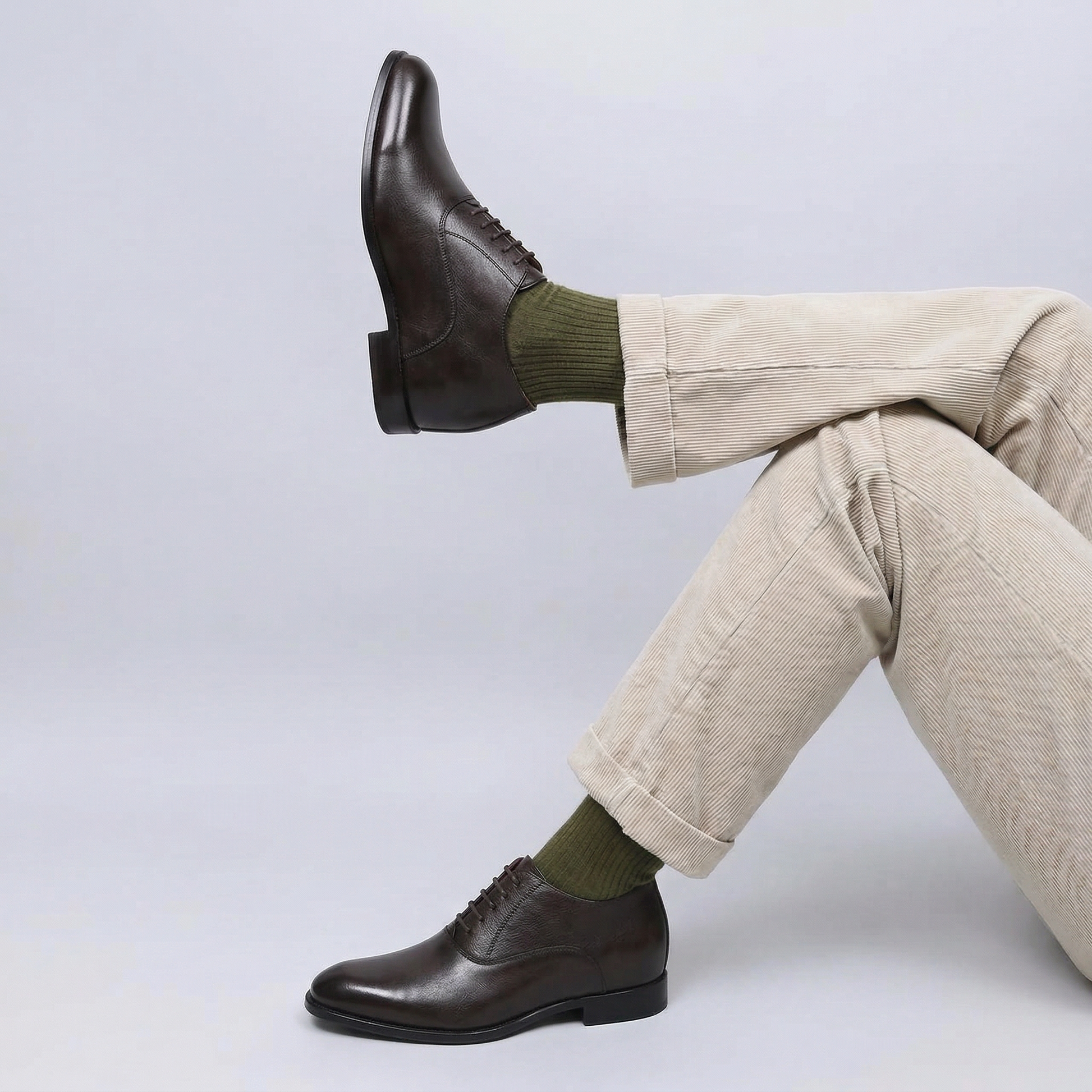 Height Increasing Dark Brown Leather Conglet Chunky Derby Shoes