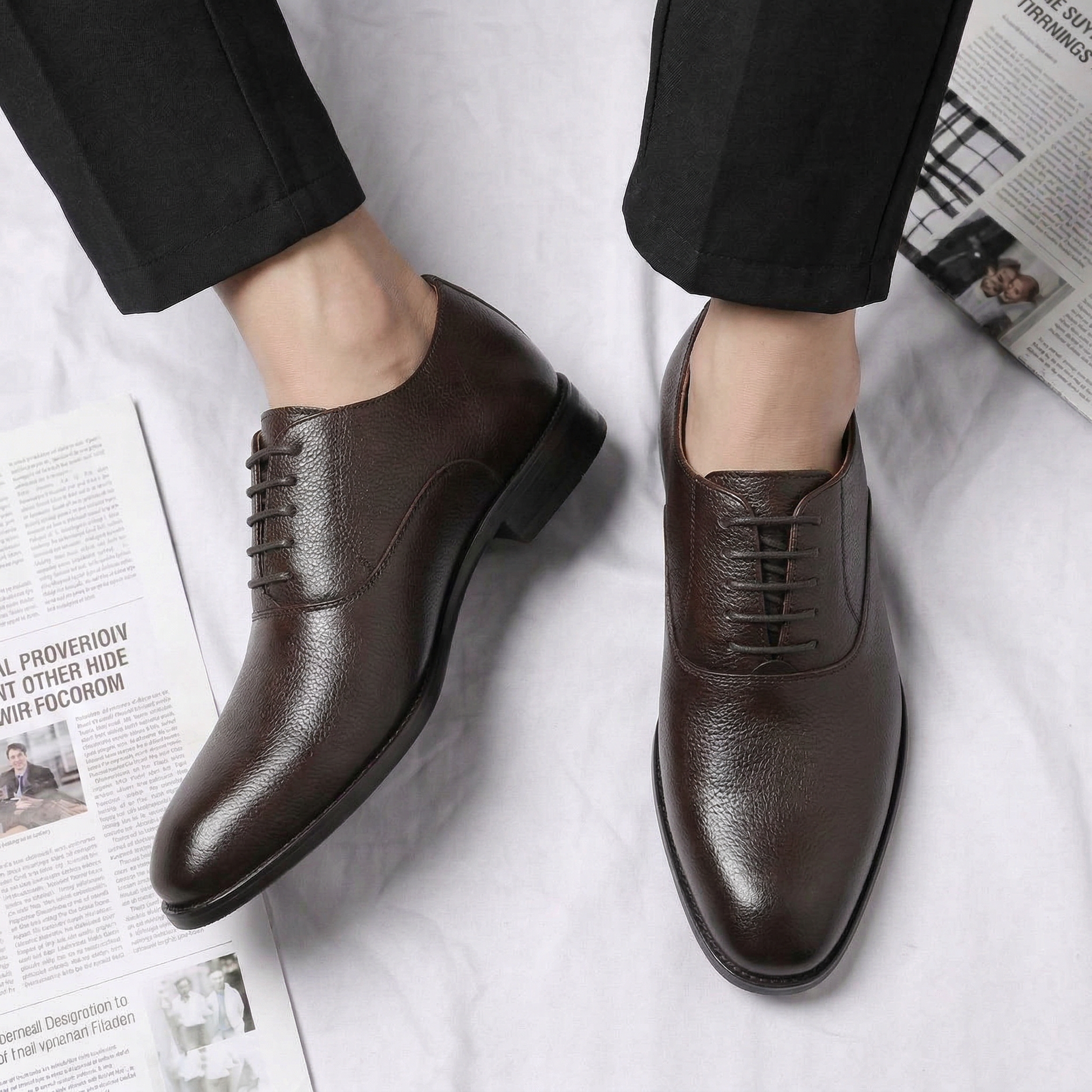 Height Increasing Dark Brown Leather Conglet Chunky Derby Shoes