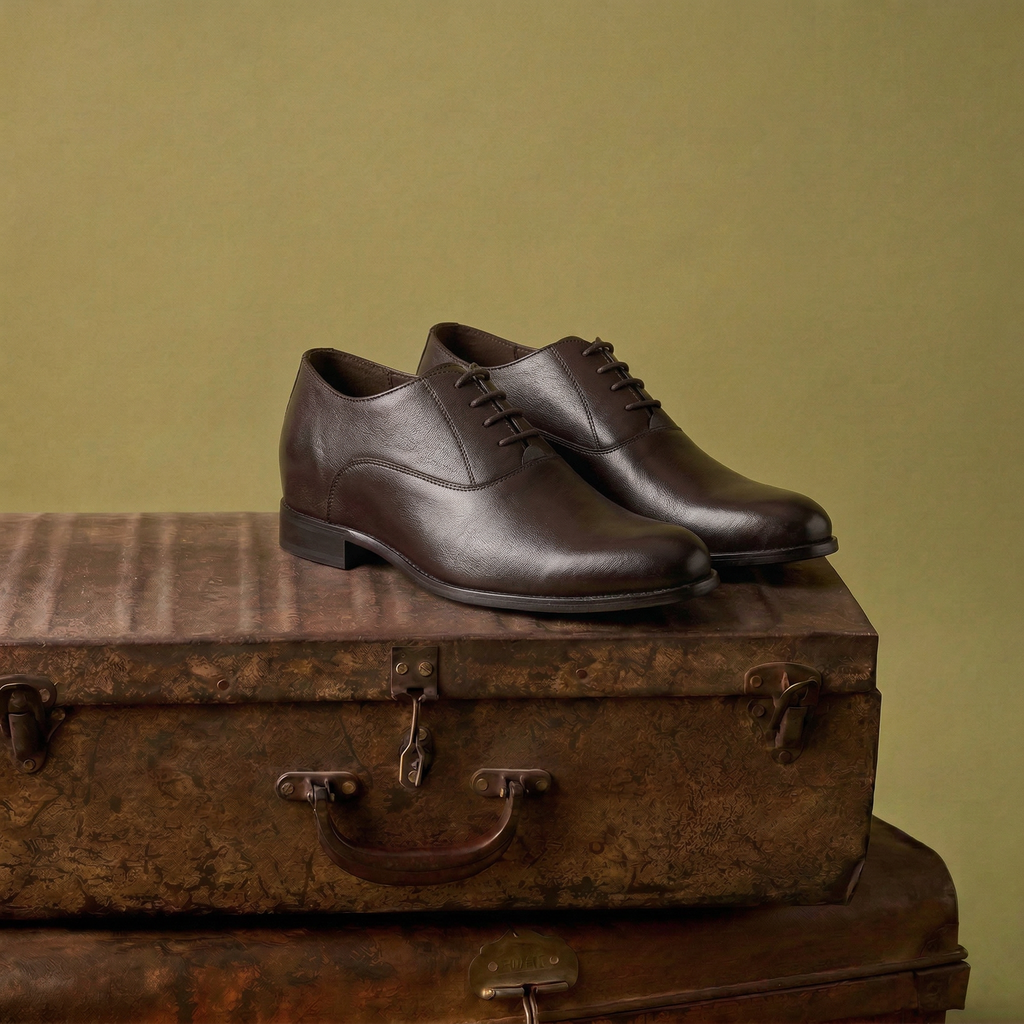 Height Increasing Dark Brown Leather Conglet Chunky Derby Shoes