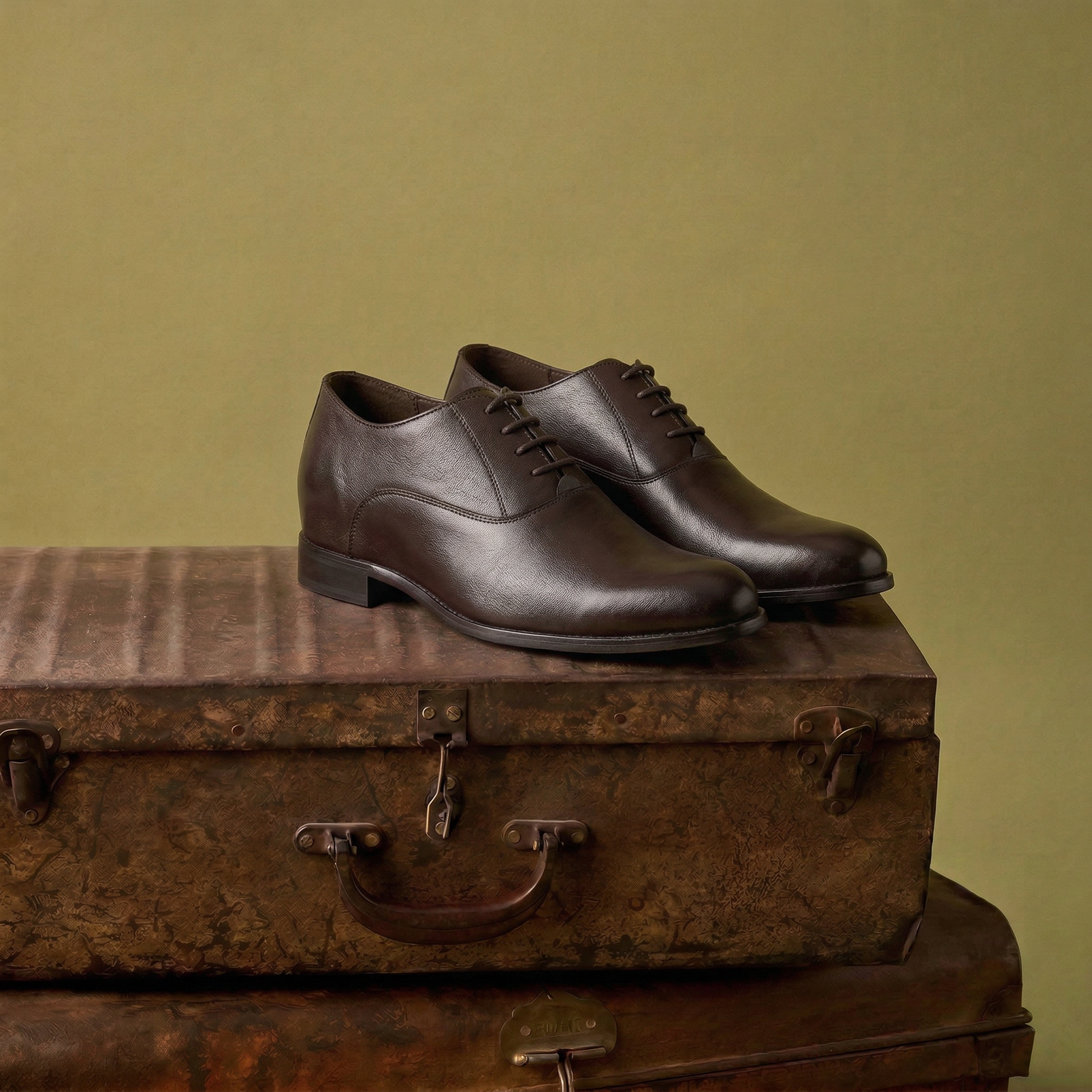 Height Increasing Dark Brown Leather Conglet Chunky Derby Shoes