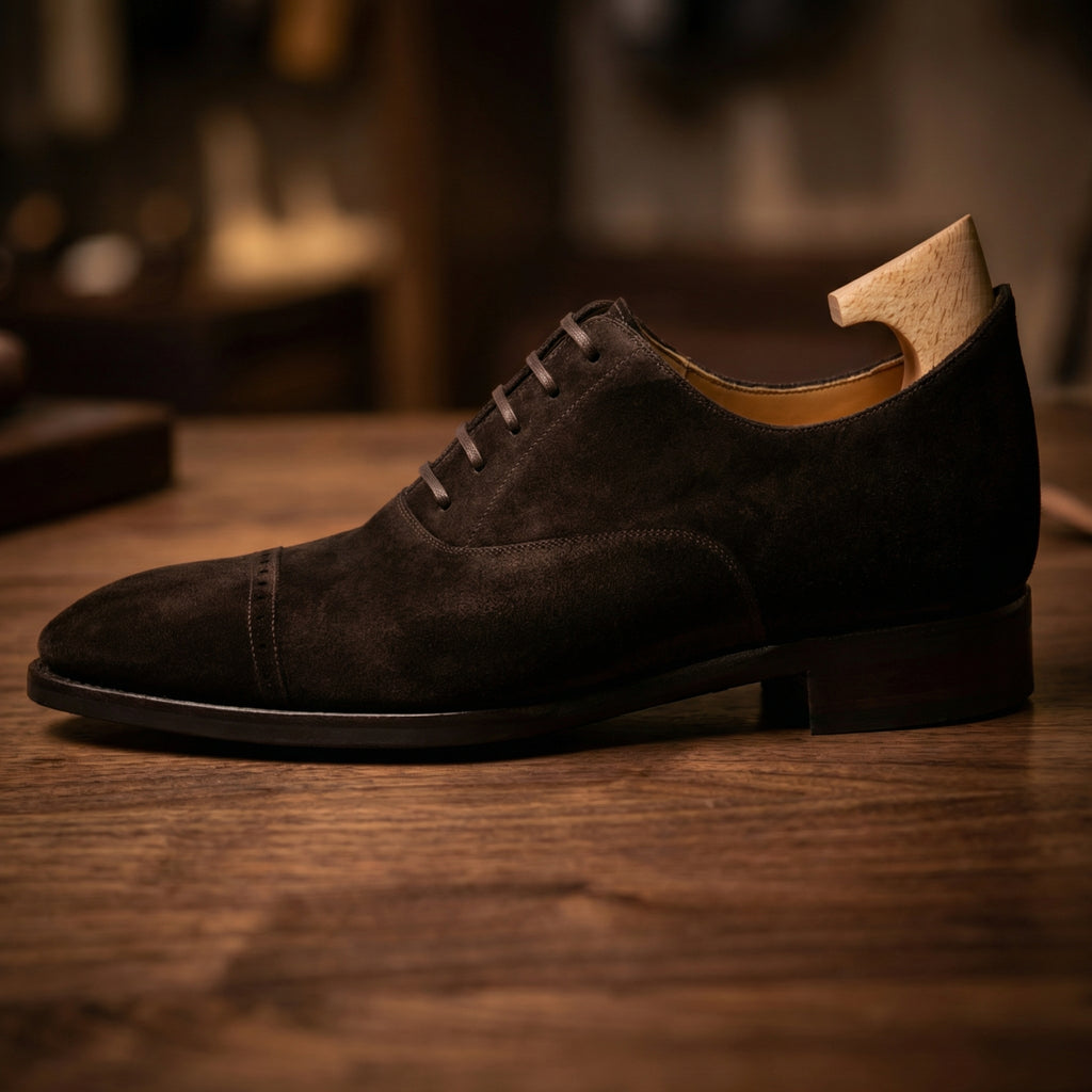 Height Increasing Brown Suede Eastney Toe Cap Oxfords