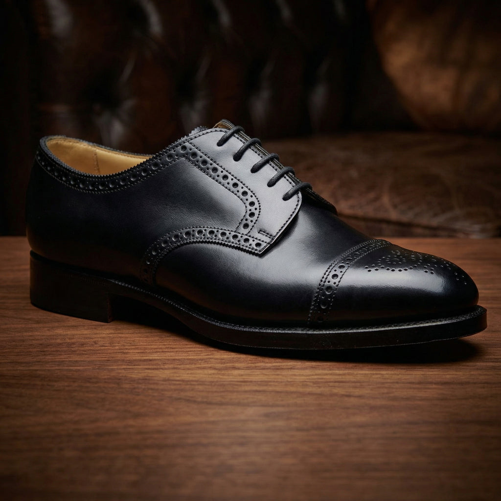 Black Leather Friars Brogue Derby Shoes
