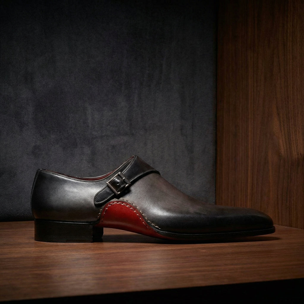 Black Leather Bathurst Monk Straps Shoes: The Royale Collection
