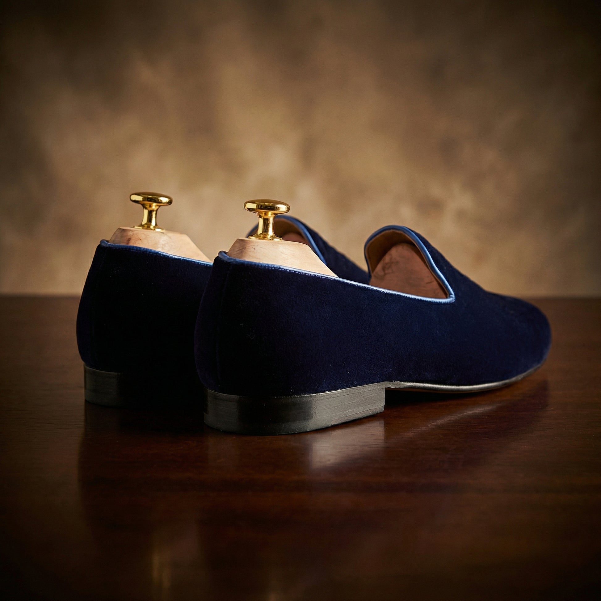 Blue Velvet Champagne Party Embroidered Loafers