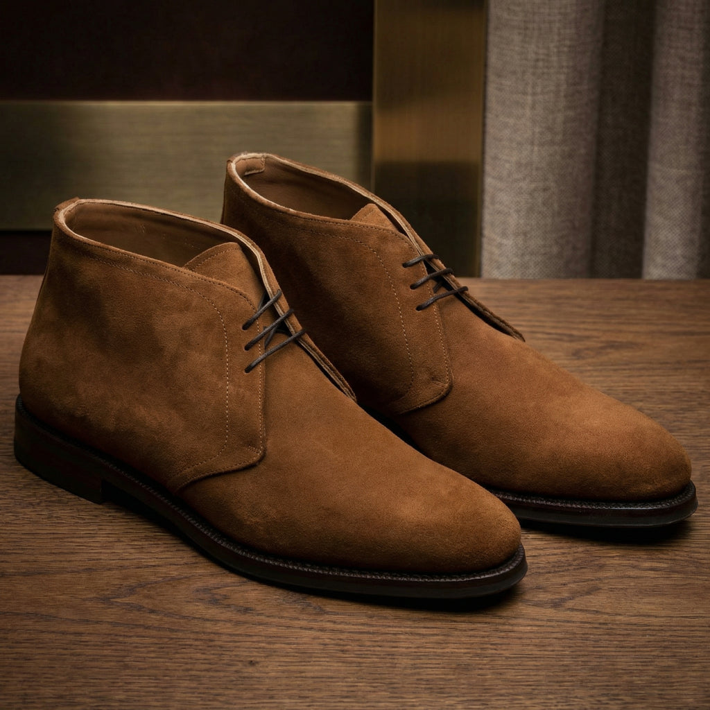 Height Increasing Tan Suede Epsom Lace Up Chukka Boots