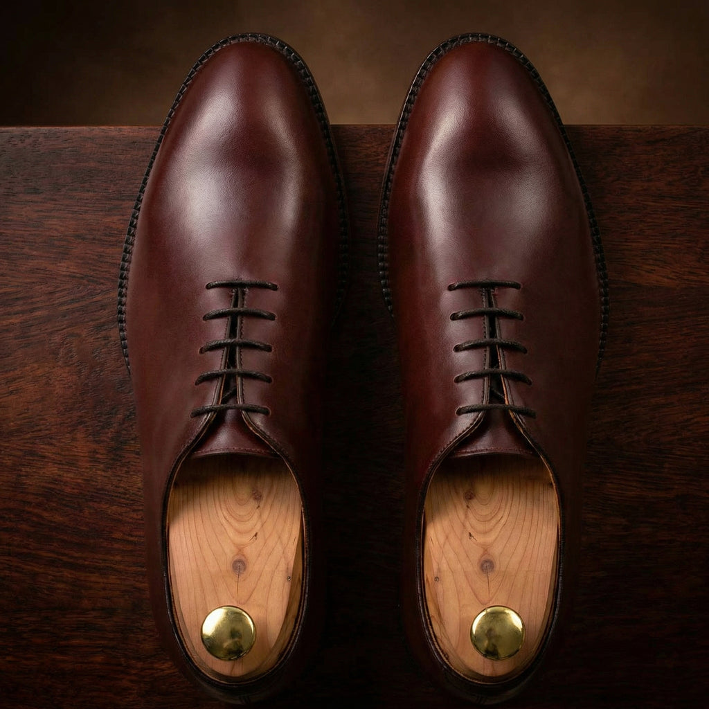 Luxury Edition - Artisian Made Cherry Brown Italian Leather Drayton One Cut Oxfords - Formal Shoes