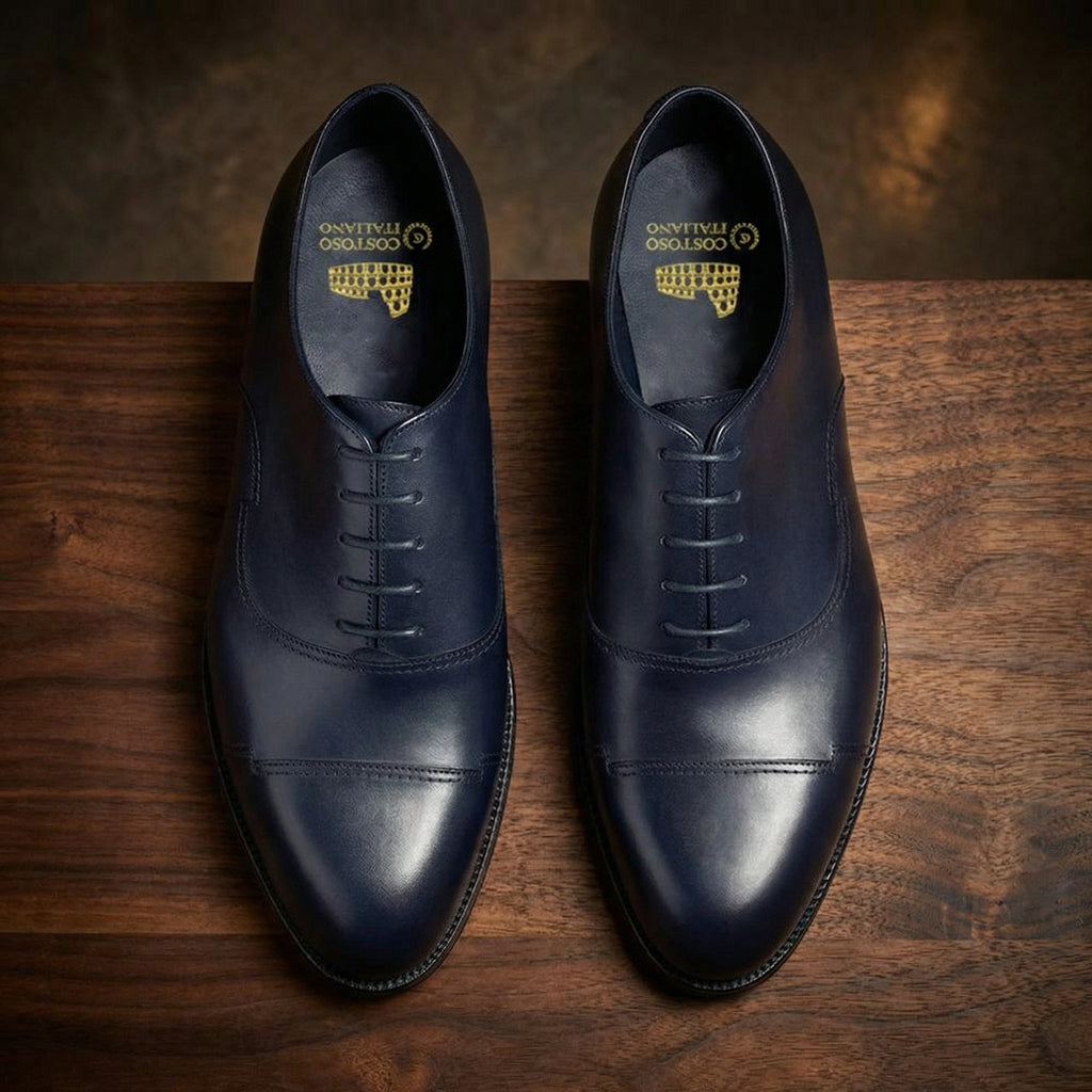 Height Increasing Navy Blue Leather Broxtowe Balmoral Oxfords