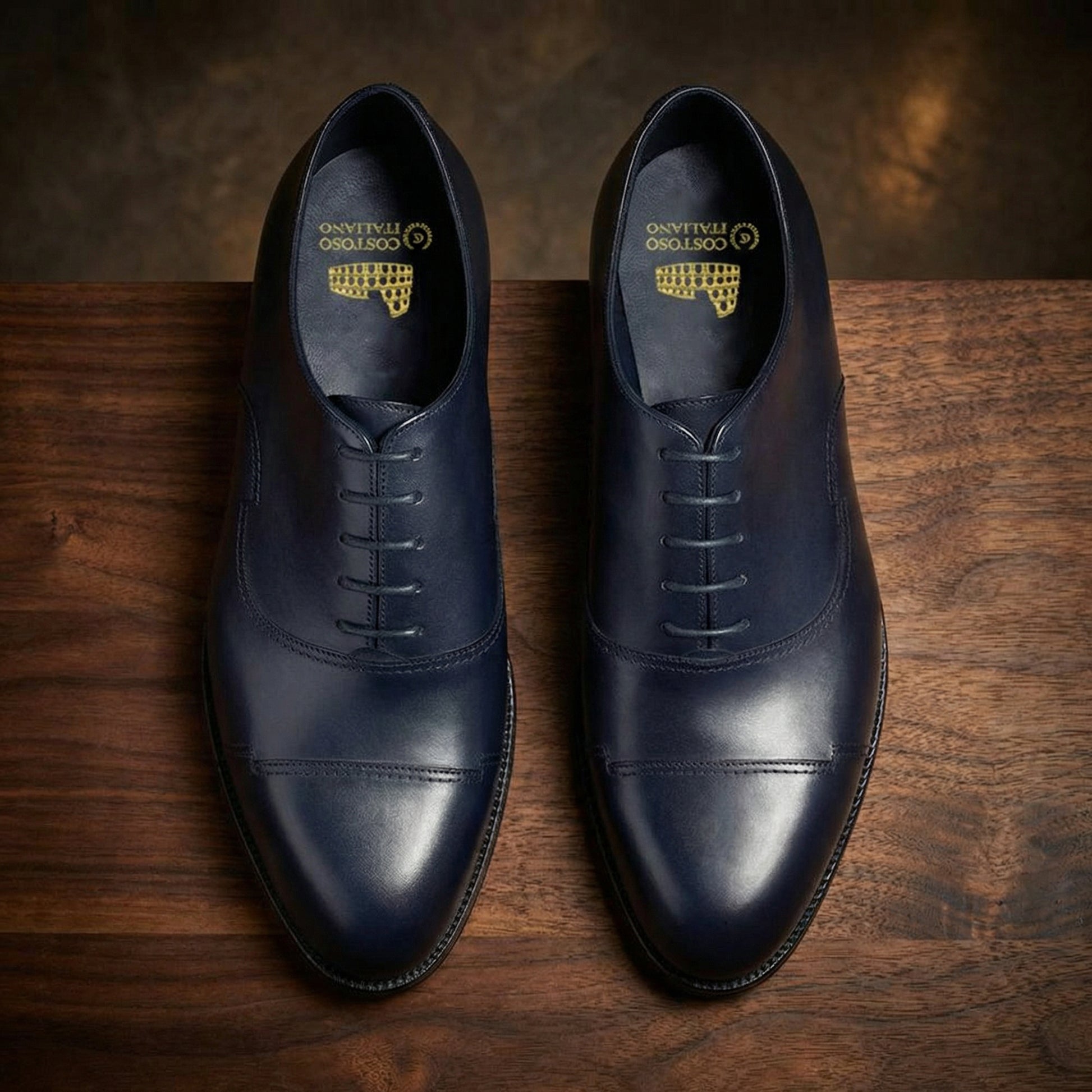 Height Increasing Navy Blue Leather Broxtowe Balmoral Oxfords
