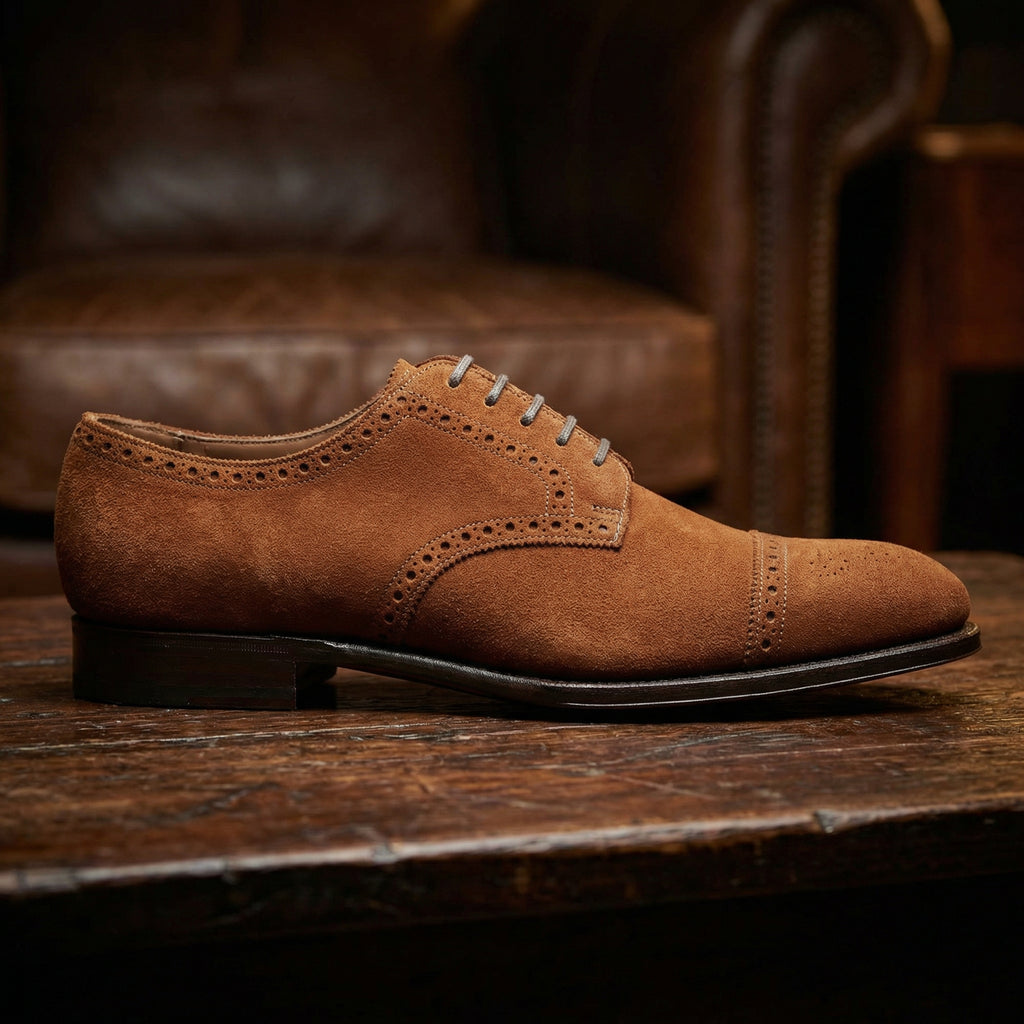Tan Suede Friars Brogue Derby Shoes