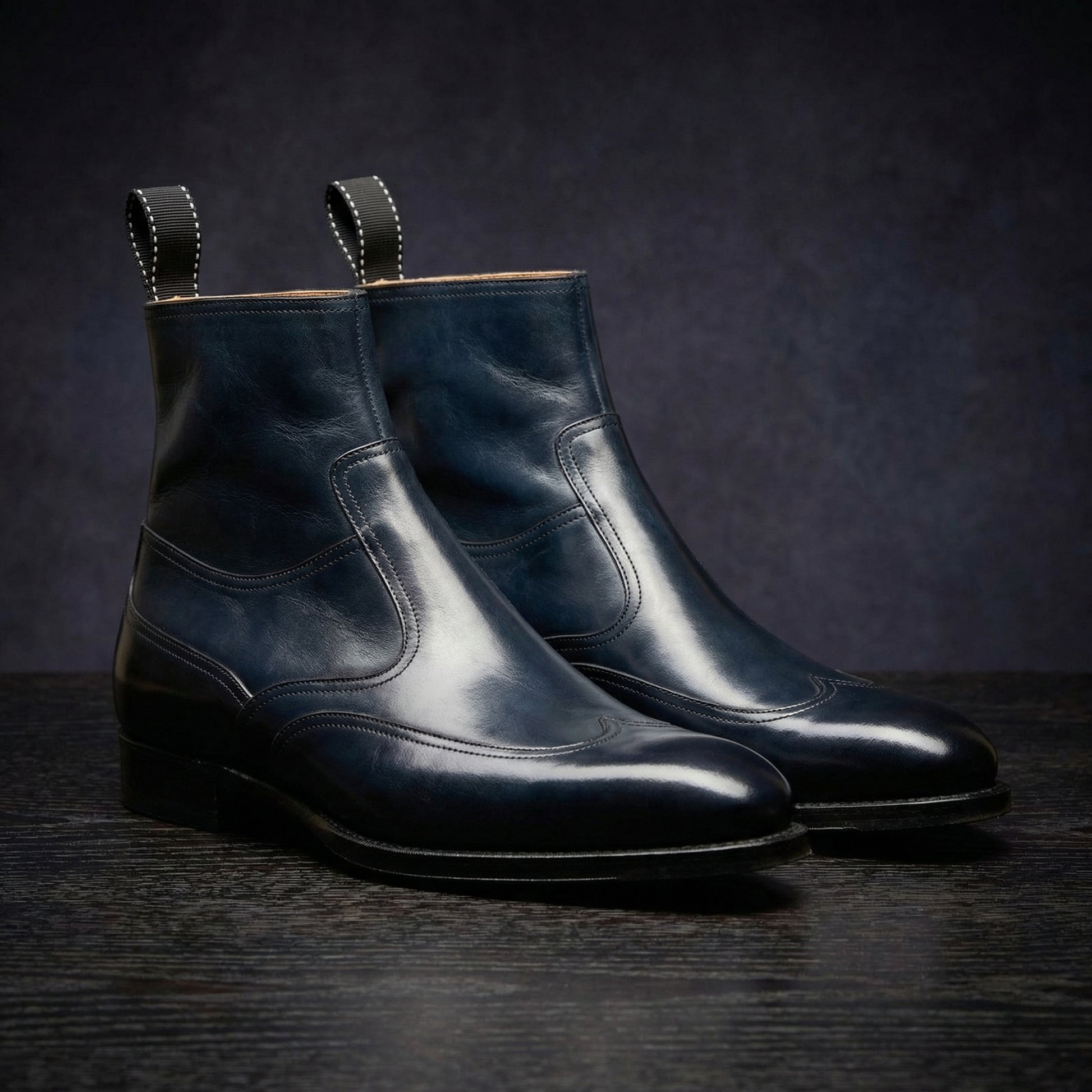 Navy Blue Leather Hendon Lace Up Boots
