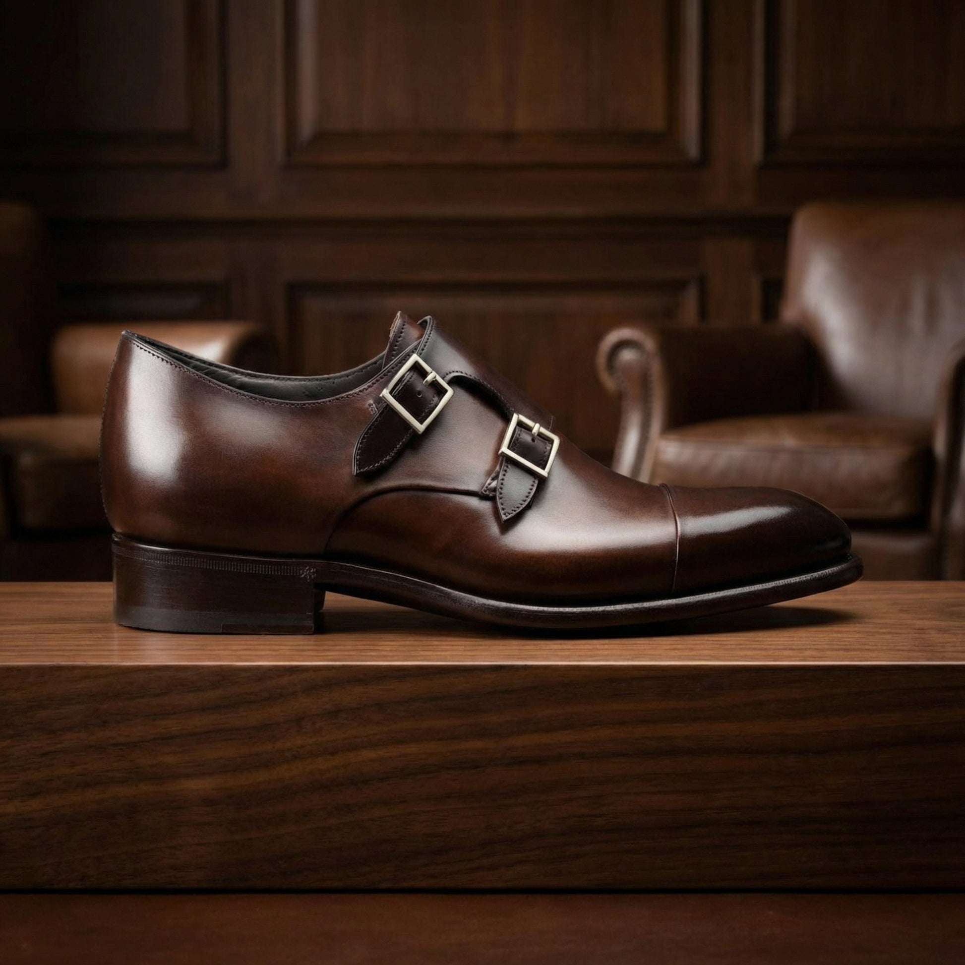Height Increasing Brown Leather Castle Monk Straps